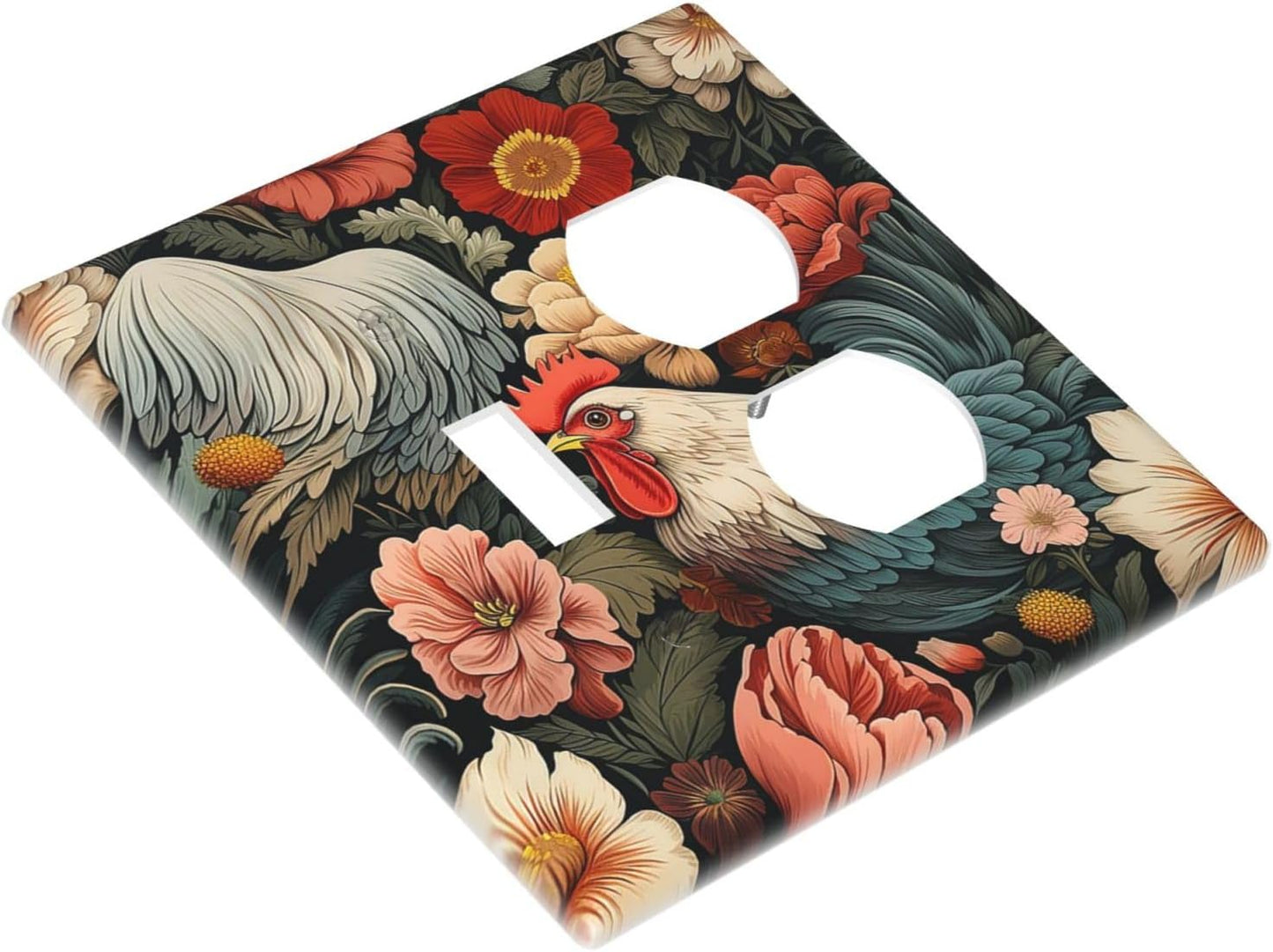 Wallplates Rooster Flowers Red White Chicken Floral 1 Toggle 1 Duplex Switch Plate Electrical GFCI Faceplate Decorative Light Switch Covers for living Room Farmhouse Decor