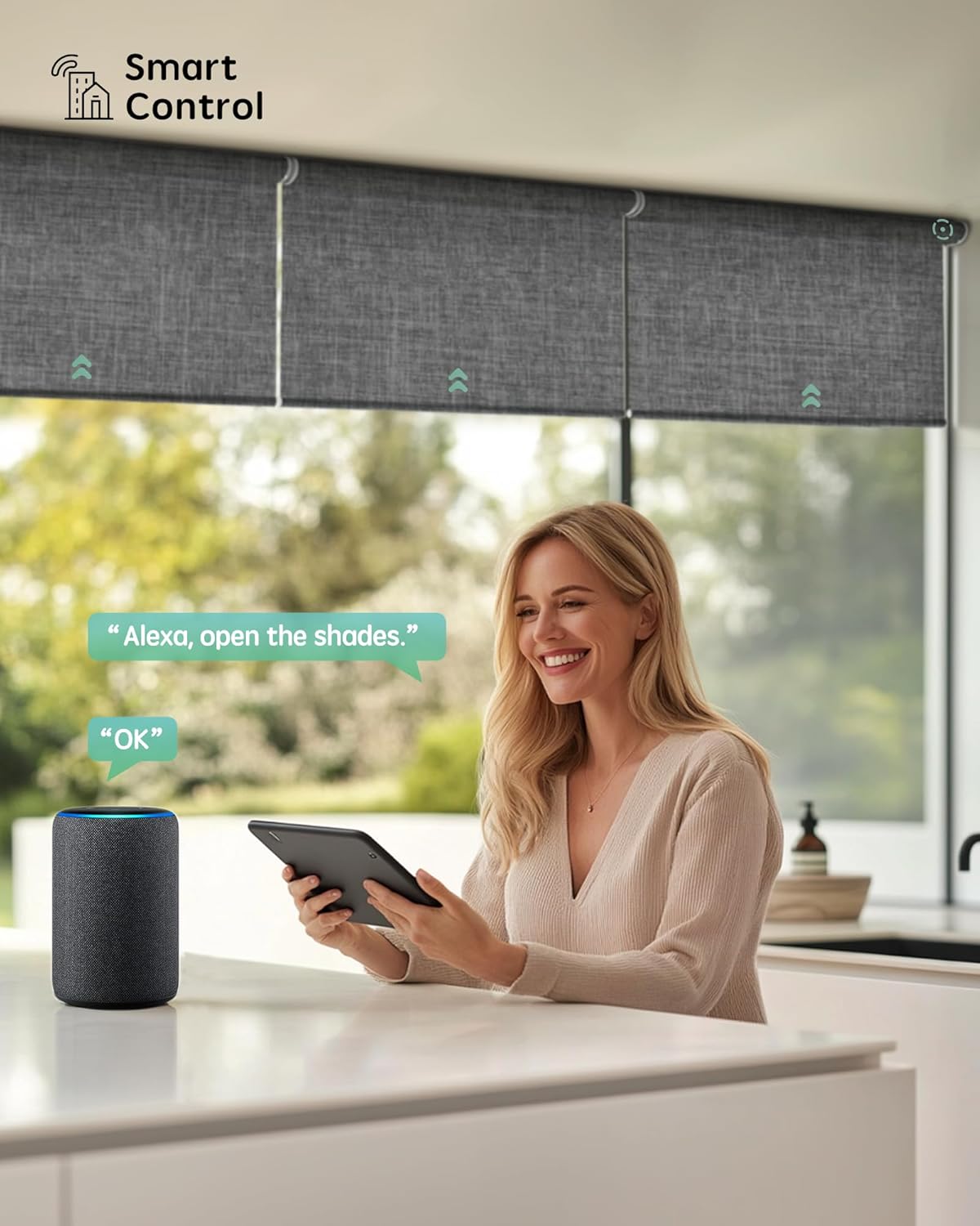 Yoolax Smart Coupled Roller Shades Compatible with Alexa Google, Motorized Blinds with Remote Blackout Coupled Roller Shades for X-Large Windows, Custom Size (XL Coupled-Dark Gray)