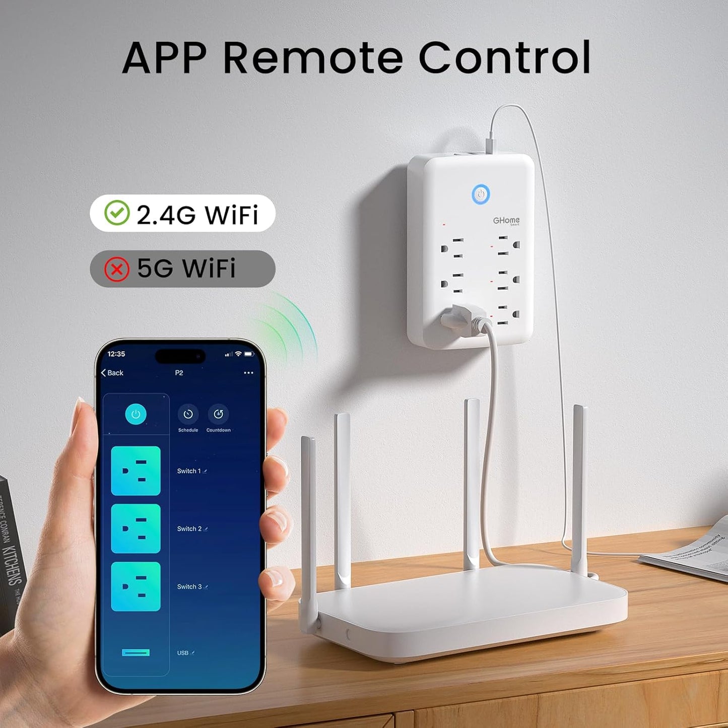 GHome Smart Plug Outlet Extender, USB Wall Charger with 3 Individual Smart Outlets and 3 Smart USB Ports, Works with Alexa Google Home, Surge Protector Plug Extender for APP Control,15A/1800W