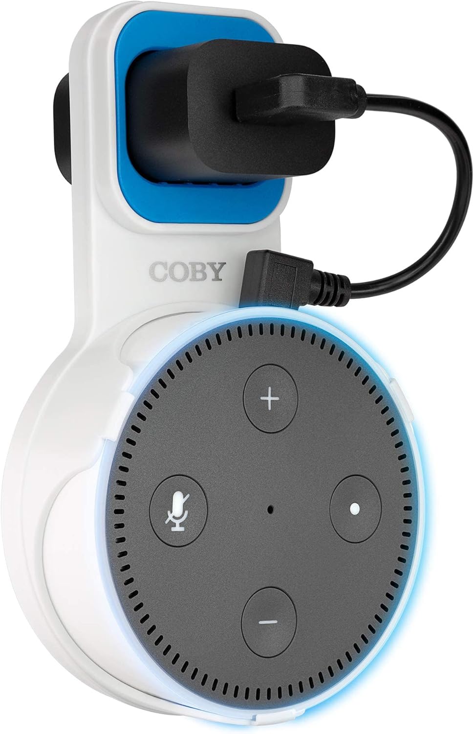 Coby Wall Mount for Echo Dot 2nd Generation, Smart Speaker Holder with Built-in Cable Management, 7.75" USB Charging Cable, Space-Saving Alexa Mount for Kitchen, Bedroom, Office, Bathroom