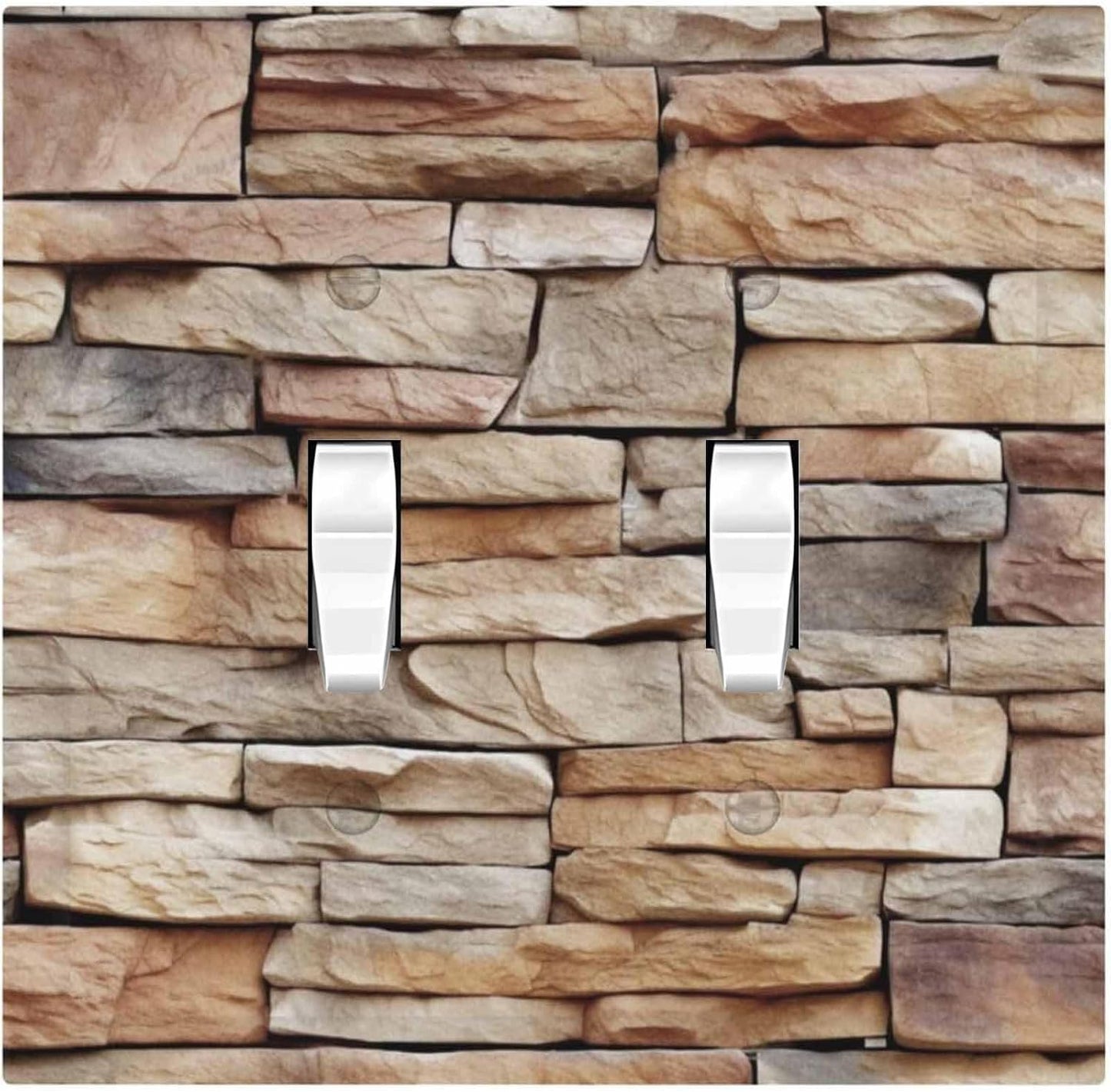 Decorative Switch Plates Stone Textured Brown Brick Natural Stone 2 Gang Double Toggle Outlet Light Switch Cover Wall Plate Electrical Faceplate For Farmhouse Cabin Decor