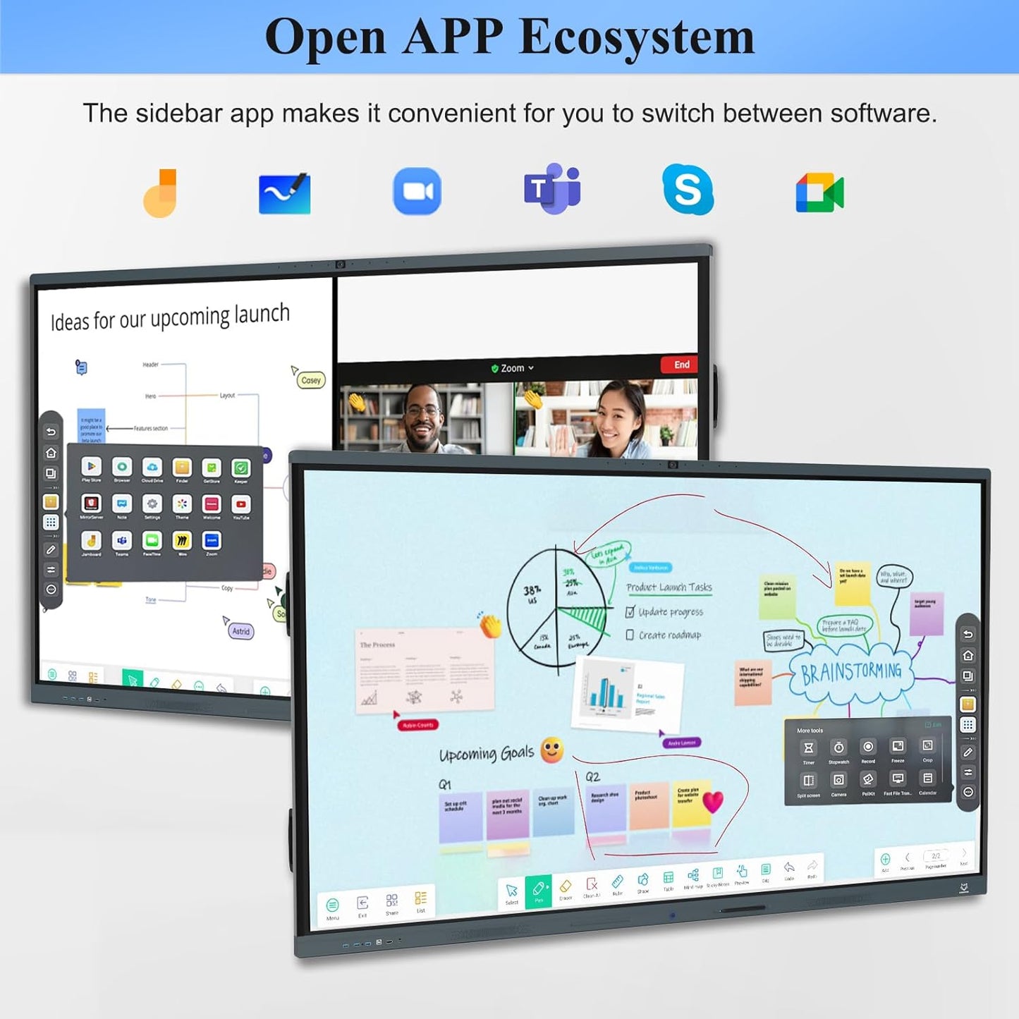 86'' Smart Board, 4K Touch Screen Interactive Whiteboard Display, AI Camera with 8 Mics, Android 13.0 8+128G, All in One Smartboard for Classroom Office Home (Board+Wall Mount)