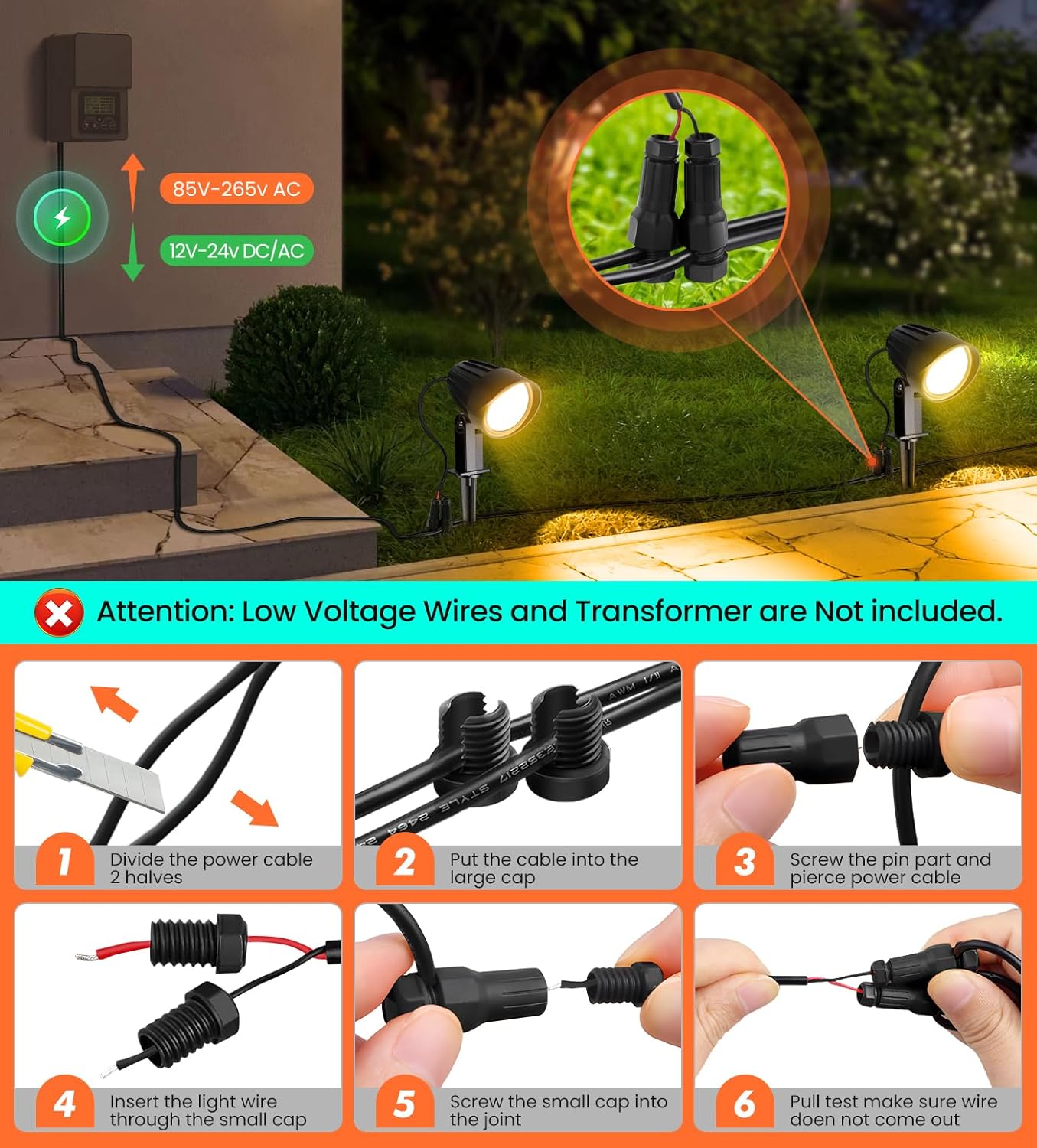 MEIKEE 7W 800LM Low Voltage Landscape Lighting, 12V 24V 2700K Warm White LED Landscape Lights IP66 Waterproof Outdoor Spot Lights for Garden Pathway Wall Tree Fence 2-Pack