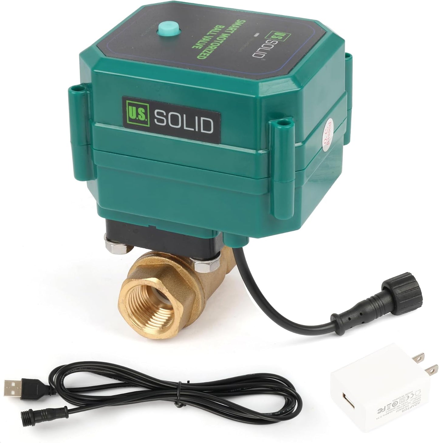 U.S. Solid 1/2" Smart Motorized Ball Valve - Brass Remote App Mobile-control Electrical Ball Valve with Manual Switch, Plug Connection