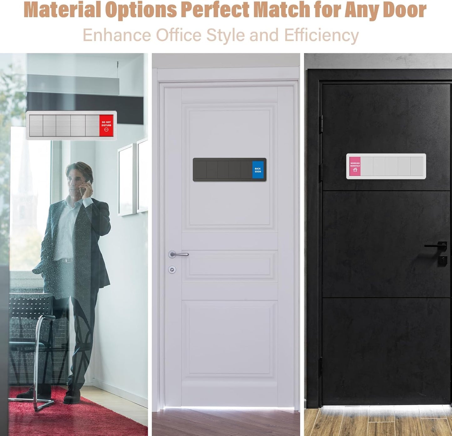 Office Door Signs-6 Options Door Signs In A Meeting Sign/Out Of Office/Do Not Disturb/Working From Home/Please Knock/Back Soon Privacy Slider Sign for Meeting & Conference Room