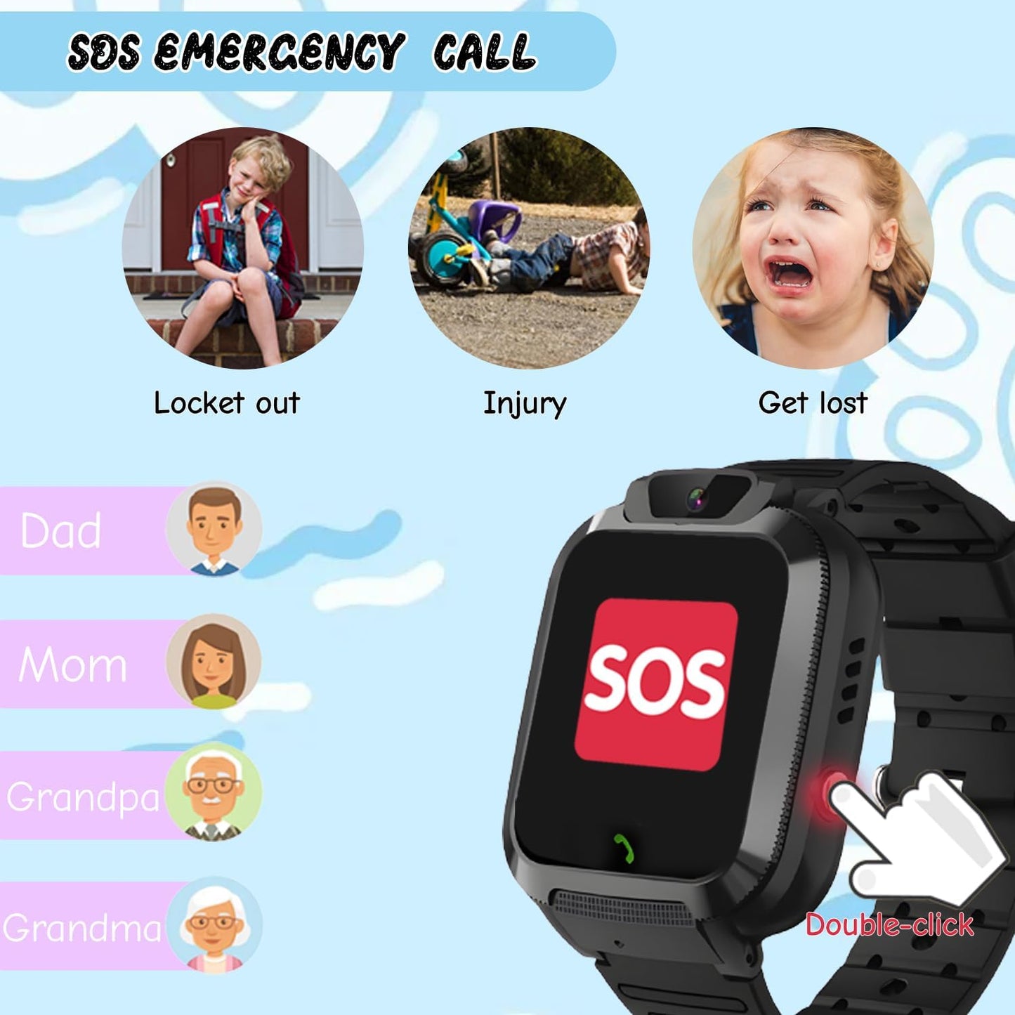 2G Kids Smart Watch, SOS Emergency Call, Video Calling, Waterproof Activity Tracker for 3-12 Years Girls/Boys - Birthday Gift Idea