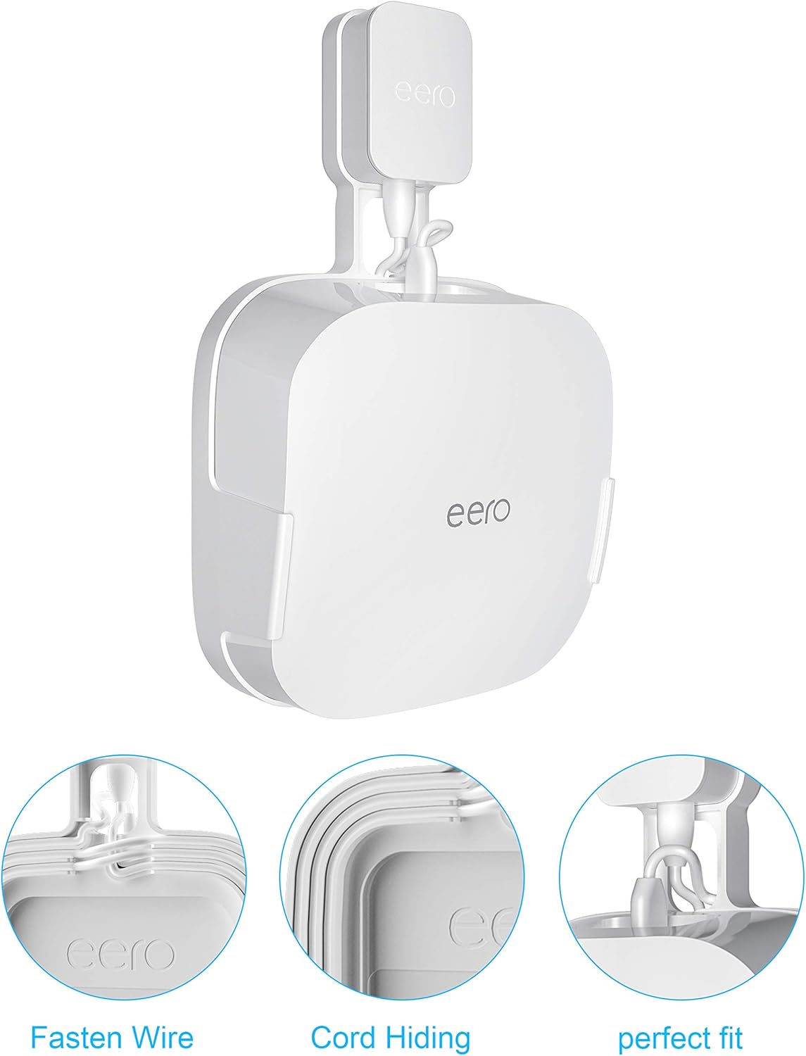 COOLWUFAN Wall Mount Holder for eero Pro 6 or eero Pro 6E Home WiFi System-Simple and Sturdy Wall Mount Holder Stand Bracket for eero Pro 6E & Pro 6 tri-Band mesh Wi-Fi 6 System (White(2 Pack))