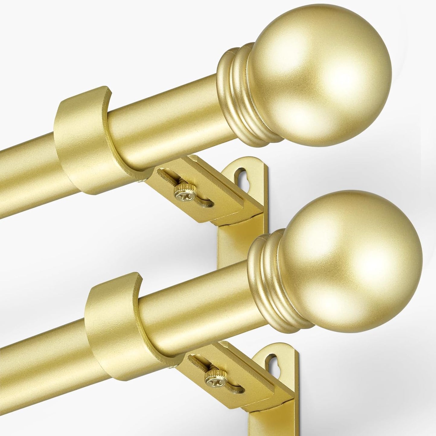 Curtain Rods for Windows 16 to 120 Inches, Curtain Rod Max Adjustable Length of 132 IN, 1" Diameter Drapery Rods Round Finials, Warm Gold, Pack of 2