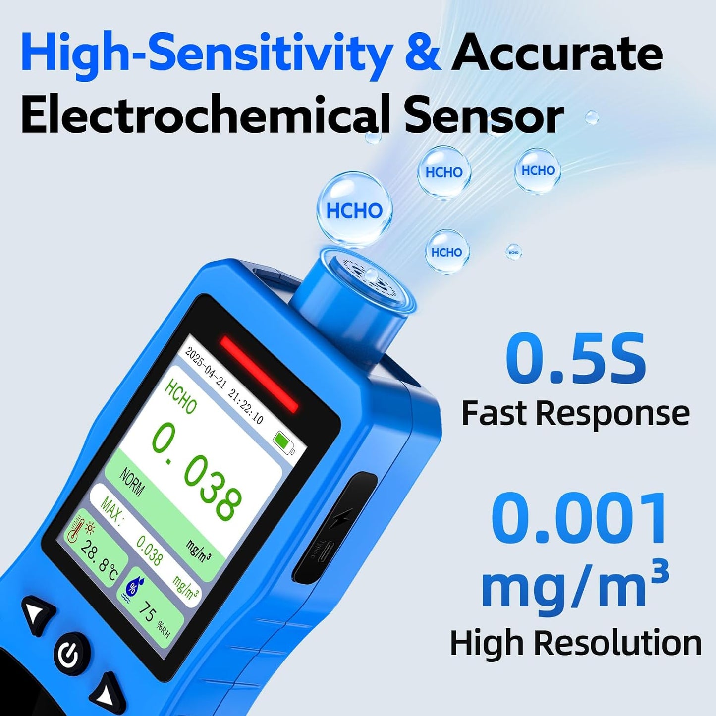 Formaldehyde Detector, Rechargeable HCHO Monitor with Vibration, Visual & Sound Alarms, Temperature Humidity Meter, Formaldehyde Air Quality Tester for Home, Work