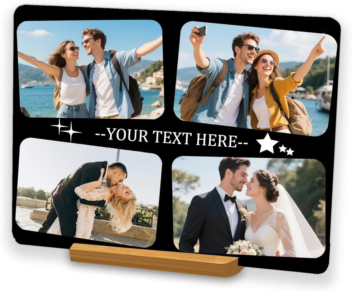 Custom Metal Photo Prints，Personalized Your Own Picture Frame, Customize Photo Prints with Wooden Base，Personalized Metal Picture Gift for Lovers，Family，Boyfriend，Friends