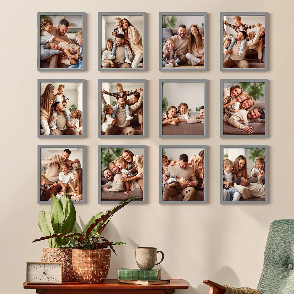 Renditions Gallery Set of 12, 8X10 Custom Photo Prints with Real Wood Picture Frames. Create Personalized Photos with Peel & Stick Photo Frames. Gray Frame