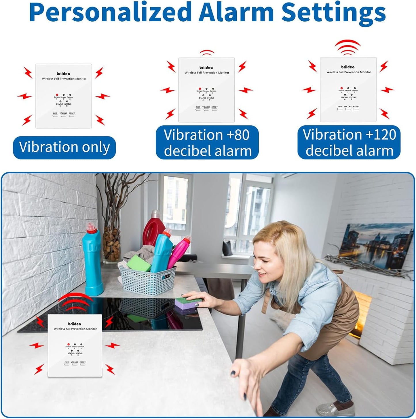 Briidea Wireless Bed Alarm for Elderly Adults, Fall Prevention Monitor, Bed Sensor Pad & Pager with Pre-Alarm Function, Give Early Warning, Two Modes Personalized Sensing