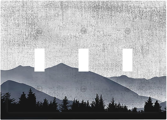 Decorative Switch Plates Natural Landscape Mountains Pine Trees 3 Gang Wall Plate Triple Toggle Light Switch Cover Faceplate Electrical Wall Panels for Bedroom living Room Decor