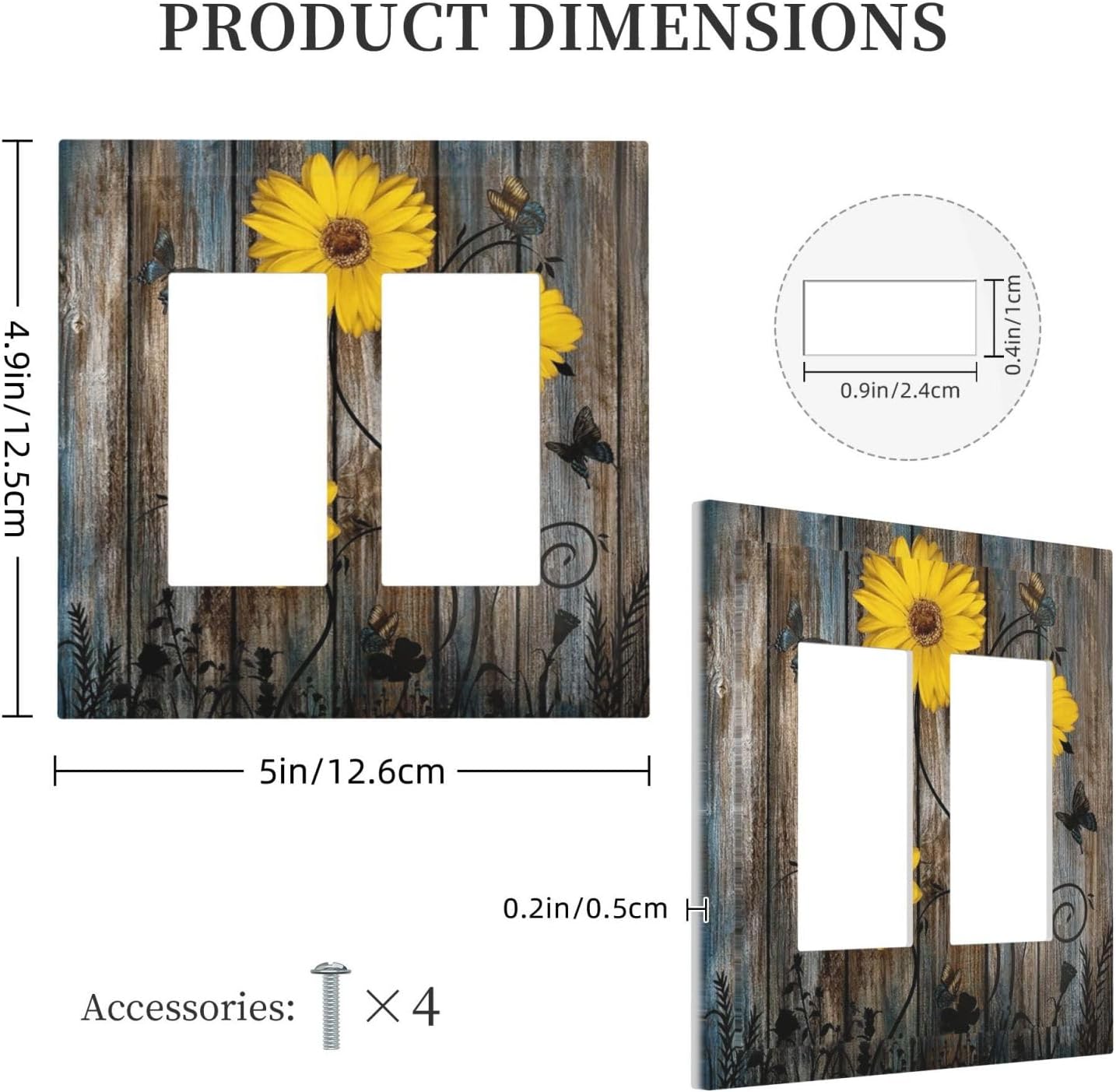 Rustic Barn Sunflower Wooden Daisy Flower Plank Decorative Outlet Covers 2 Gang Double GFCI Rocker Electrical Wall Panels Light Switch Cover Plate for Farmhouse Home Decor