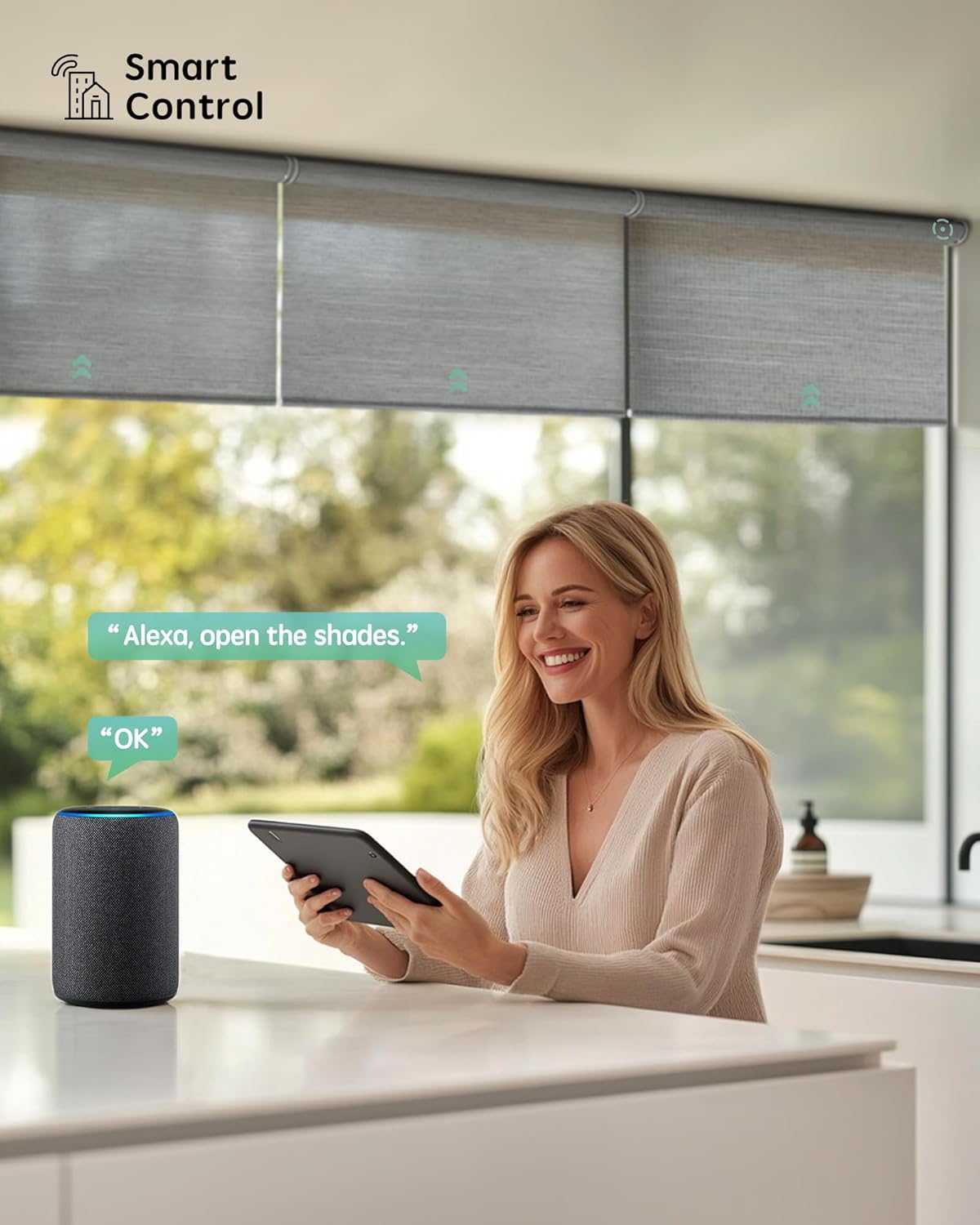 Yoolax Smart Coupled Roller Shades Compatible with Alexa Google, Motorized Blinds with Remote Light Filtering Coupled Roller Shades for X-Large Windows, Custom Size(XL Coupled-Foggy Gray)