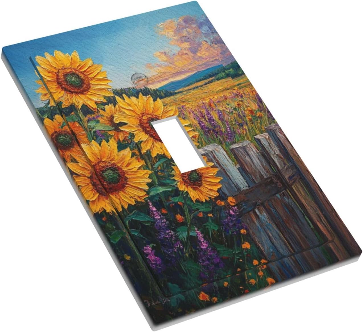 Decorative Light Switch Cover Plate Rustic Wilderness Sunflower Lavender Muzha Oil Painting 1 Gang Wall Plate Oversized Single Toggle Wall Cover Plate Switchplate Faceplate