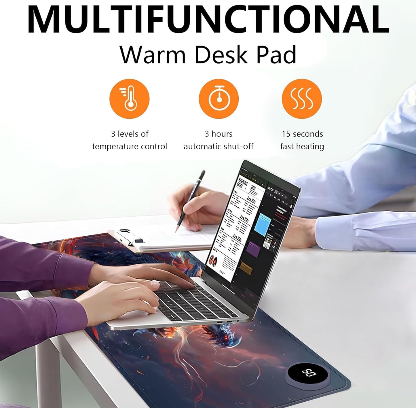 Heated Mouse Pad with 3 Levels Heated & 3 Hours Auto Shut-Off Mouse Pad for Warming Hands in Office Home, 31.5" x 13"Large Safe Desk Mat Hand Warmer，Watercolor Dragon