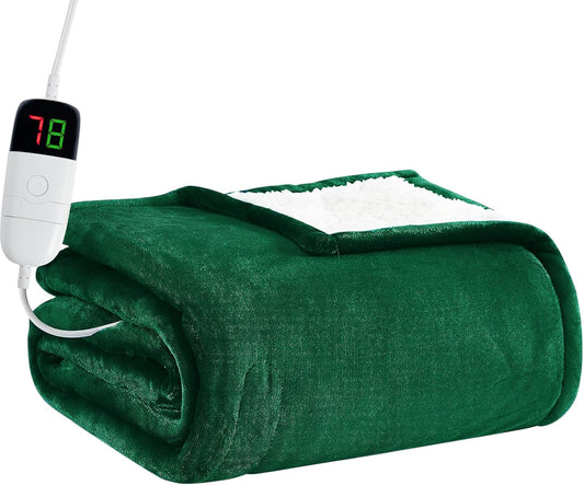 BOMOVA Heated Electric Blanket Throw Size- 50" x 60" Heating Blanket with 10 Heating Levels & 8 Hours Auto Off, Warm Flannel Blanket, Christmas Birthday Gifts for Women