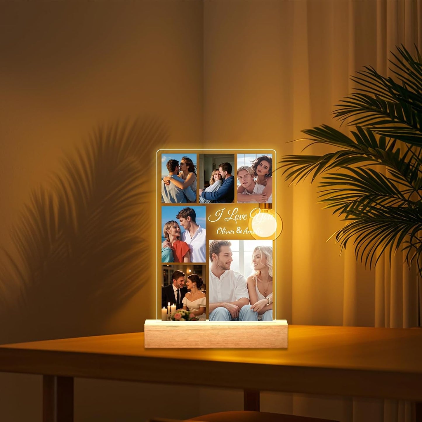 Personalized Picture Frames with Photo, Custom Photo Frame with Night Light, Customized Girlfriend Photo Gifts, Ideal Gift for Couples Anniversary Birthday Mom Dad Him Her