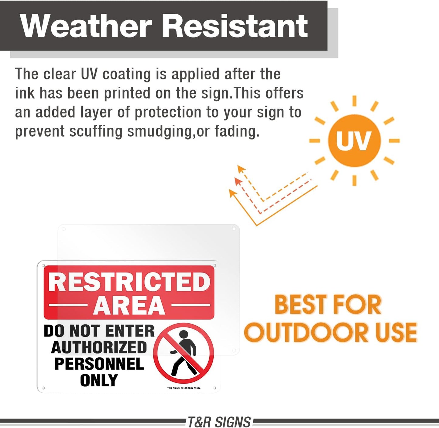 Restricted Area Do Not Enter Authorized Personnel Only Sign - 4 Pack - 10 x 7 Inches Rust Free .040 Aluminum - UV Protected, Waterproof, Weatherproof and Fade Resistant - 4 Pre-drilled Holes
