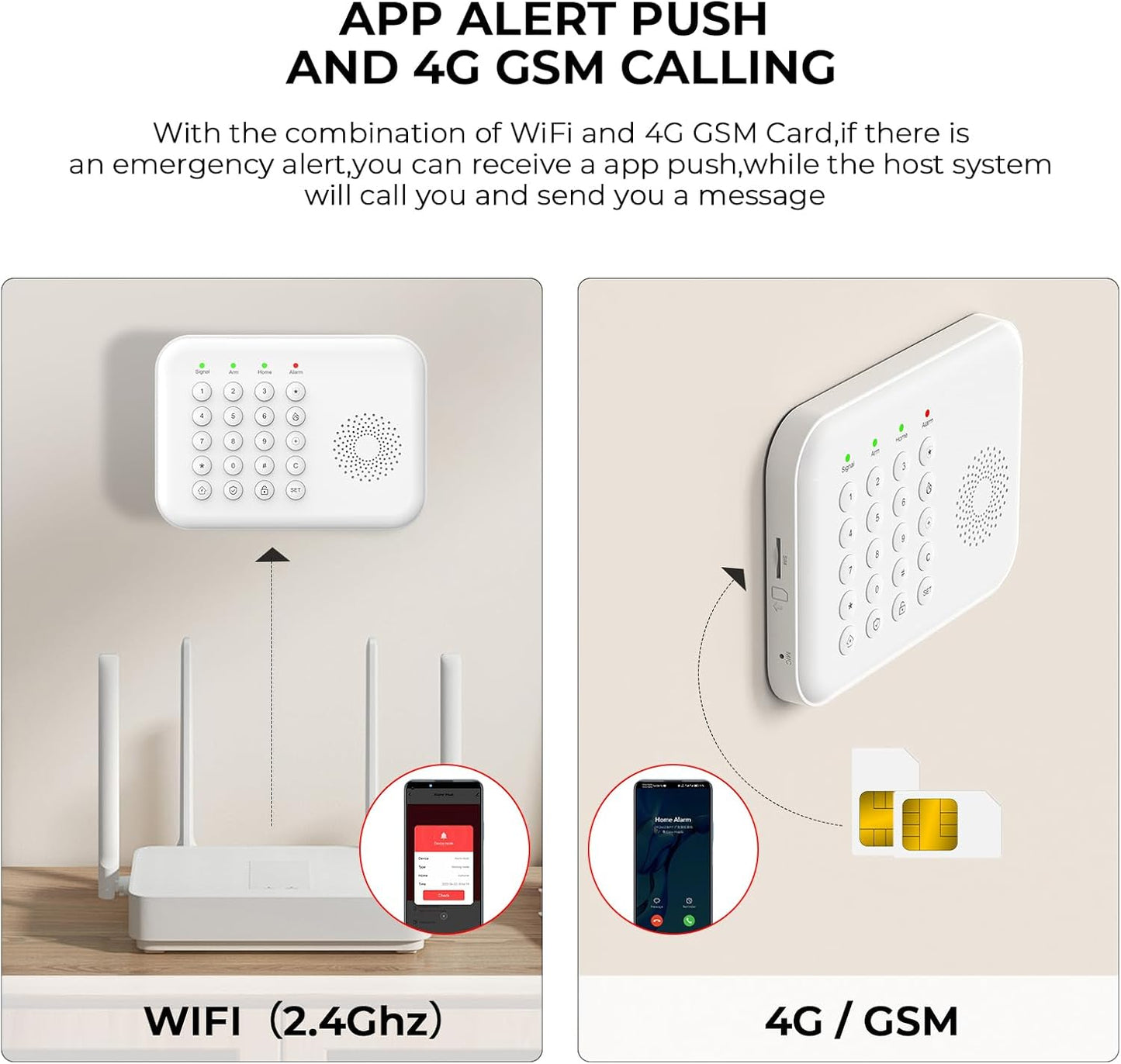 PGST Wireless Home Security Systems,4G/WiFi Home Alarm System,13 Pieces Kits with DIY Door and Motion Sensors,Phone APP Alerts,Work with Alexa,24/7 Real-time Monitoring for Home,Villa,Kids Safety