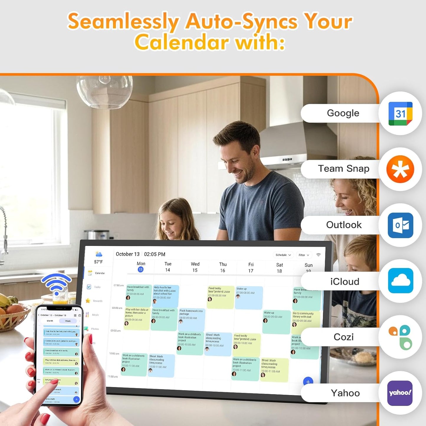 Smart Digital Picture Frame Calendar-for-Family-Planner - Nethgrow 24" Touchscreen Interactive Display Electronic Calendar for Family to Do List, Auto-Sync Google iCloud Outlook, Wall Mountable
