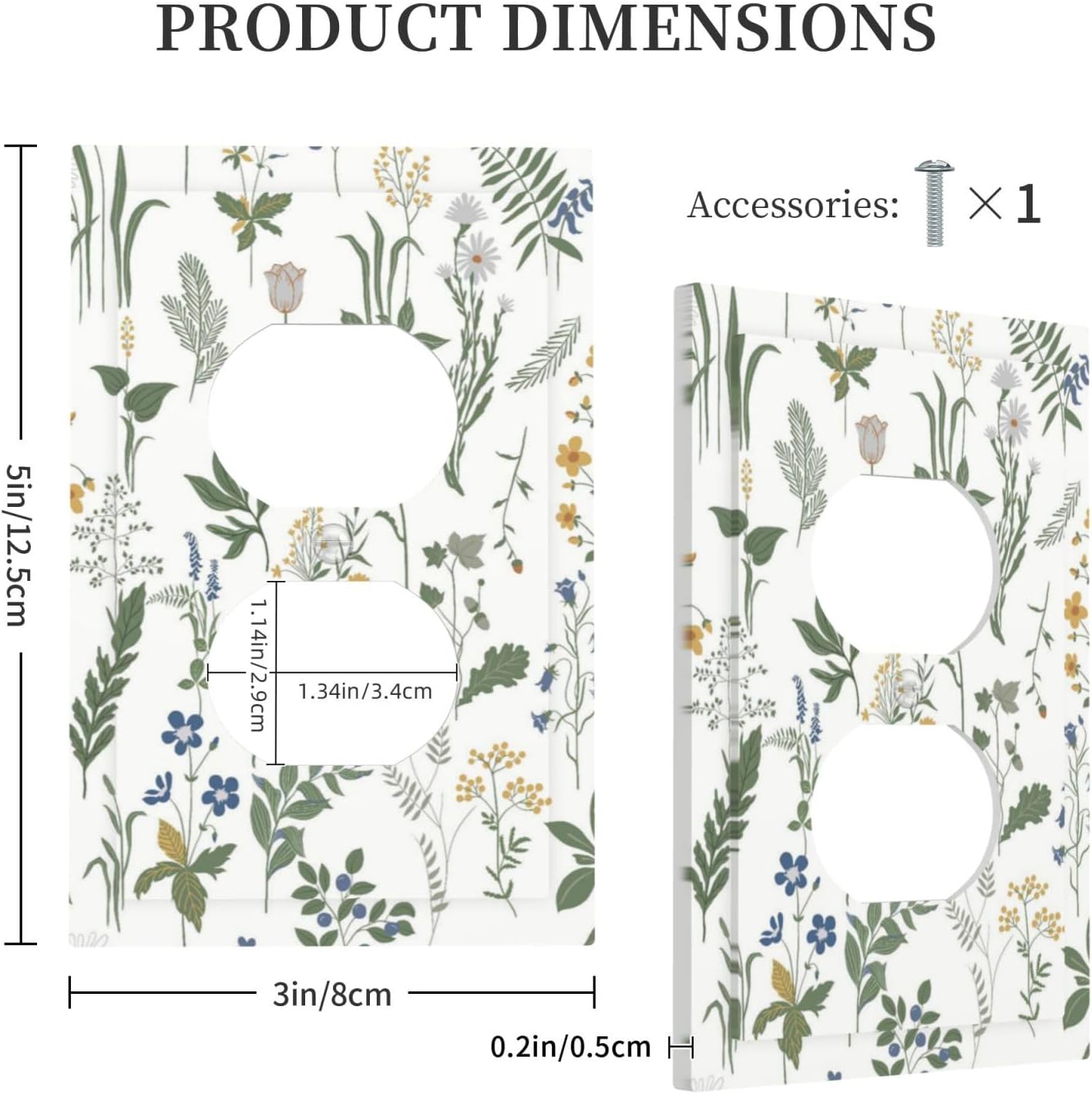 Outlet Covers Floral Green Leaf Plant Flowes 1 Gang Duplex Light Switch Cover Decorative Switch Plates Electrical Receptacle Faceplate Wall Plate For Bed Room Farmhouse Decor
