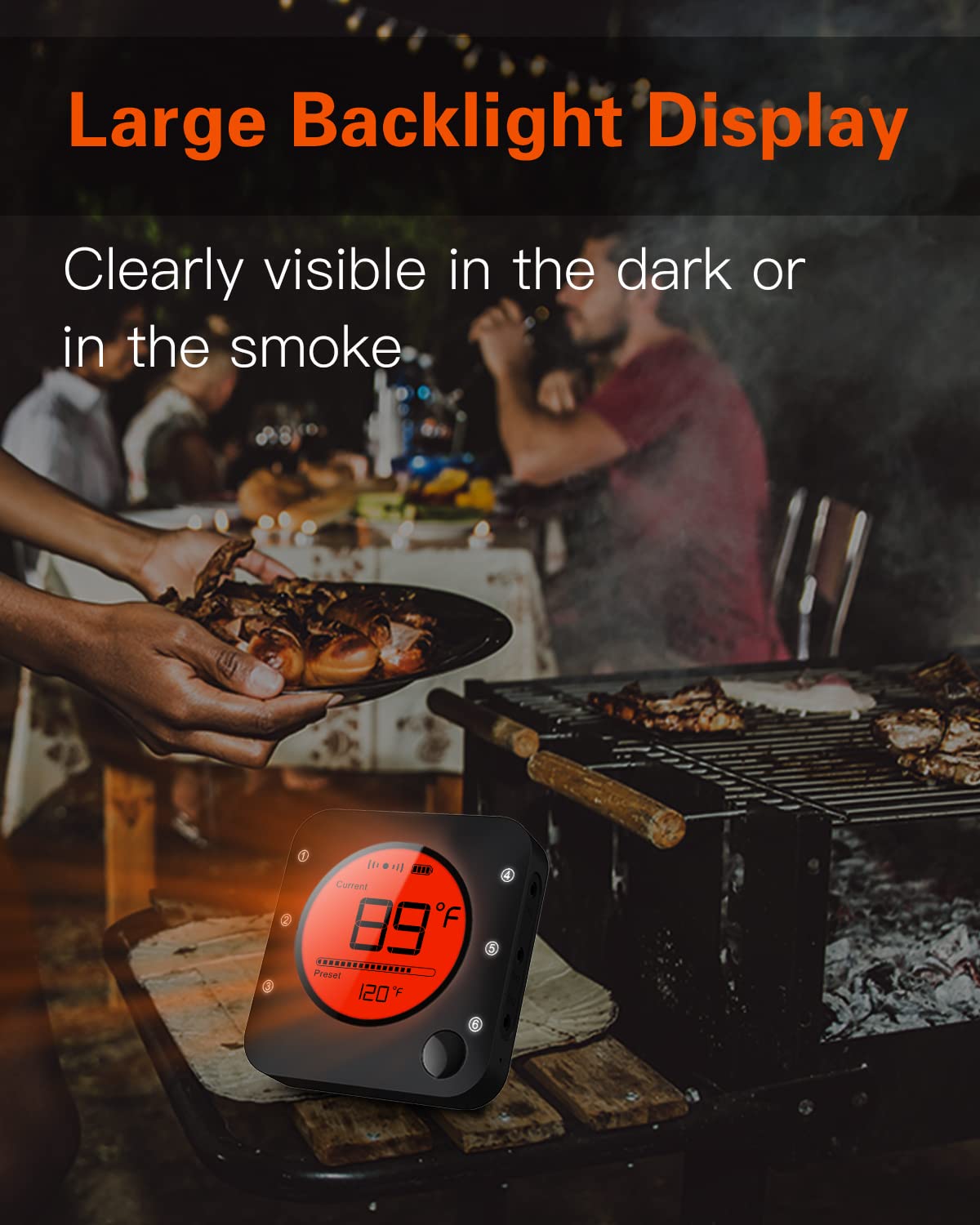BFOUR Meat Thermometer Wireless Bluetooth, LCD Digital Meat Thermometer with Dual Probe, Wireless Remote BBQ Thermometer for Smoker Kitchen Cooking Grill Thermometer for Grilling BBQ Oven