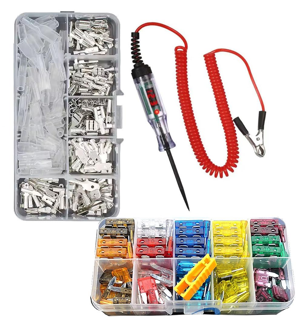 Automotive Circuit Test Light kit 3-60V DC Digital LEDTester+Car Blade Fuses+Automotive Wire Connector pins, Auto Bidirectional Voltage Tester Electric Test Pen (Test Pen + Car Blade Fuses)