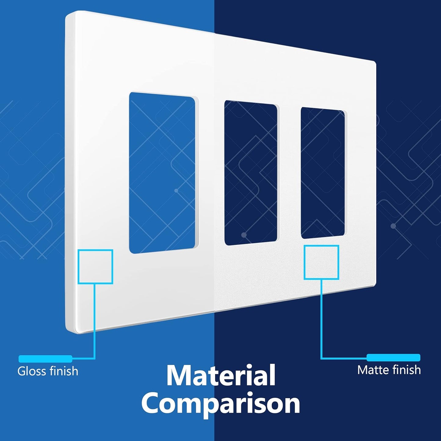LIDER Brushed Finish Decorator Switch Cover, Screwless Wall Plate, Mid-Size 3-Gang 4.88" x 6.77", Unbreakable Polycarbonate Thermoplastic, UL Listed, LSWP-33M-W2P, White, 2 Pack