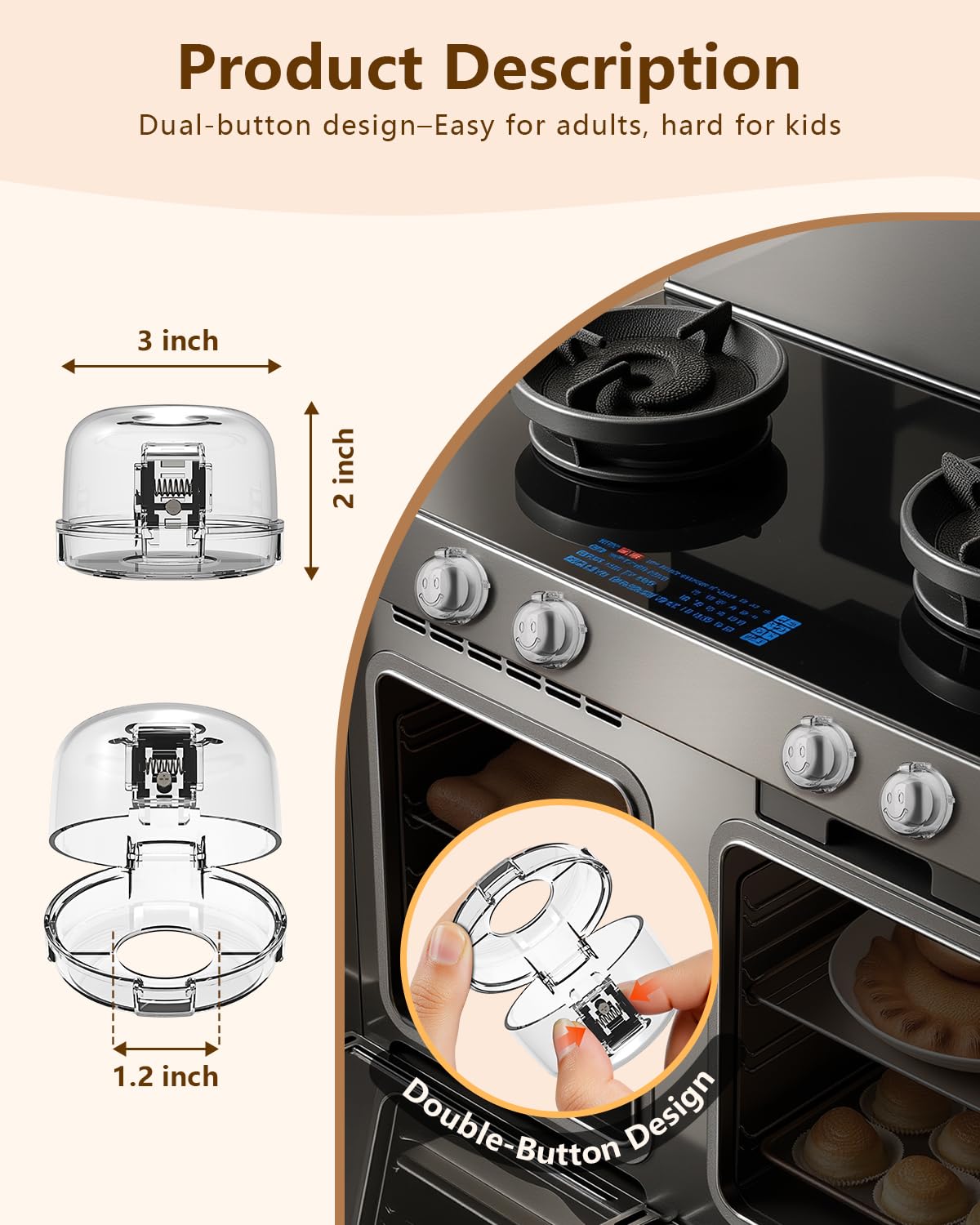 Stove Knob Covers - 5+1 Pack Heat Resistant Gas Stove Knob Covers with Child Proof Lock & Strong Adhesive, Oil-Proof Oven Knob Covers with Clear Transparent Design, White