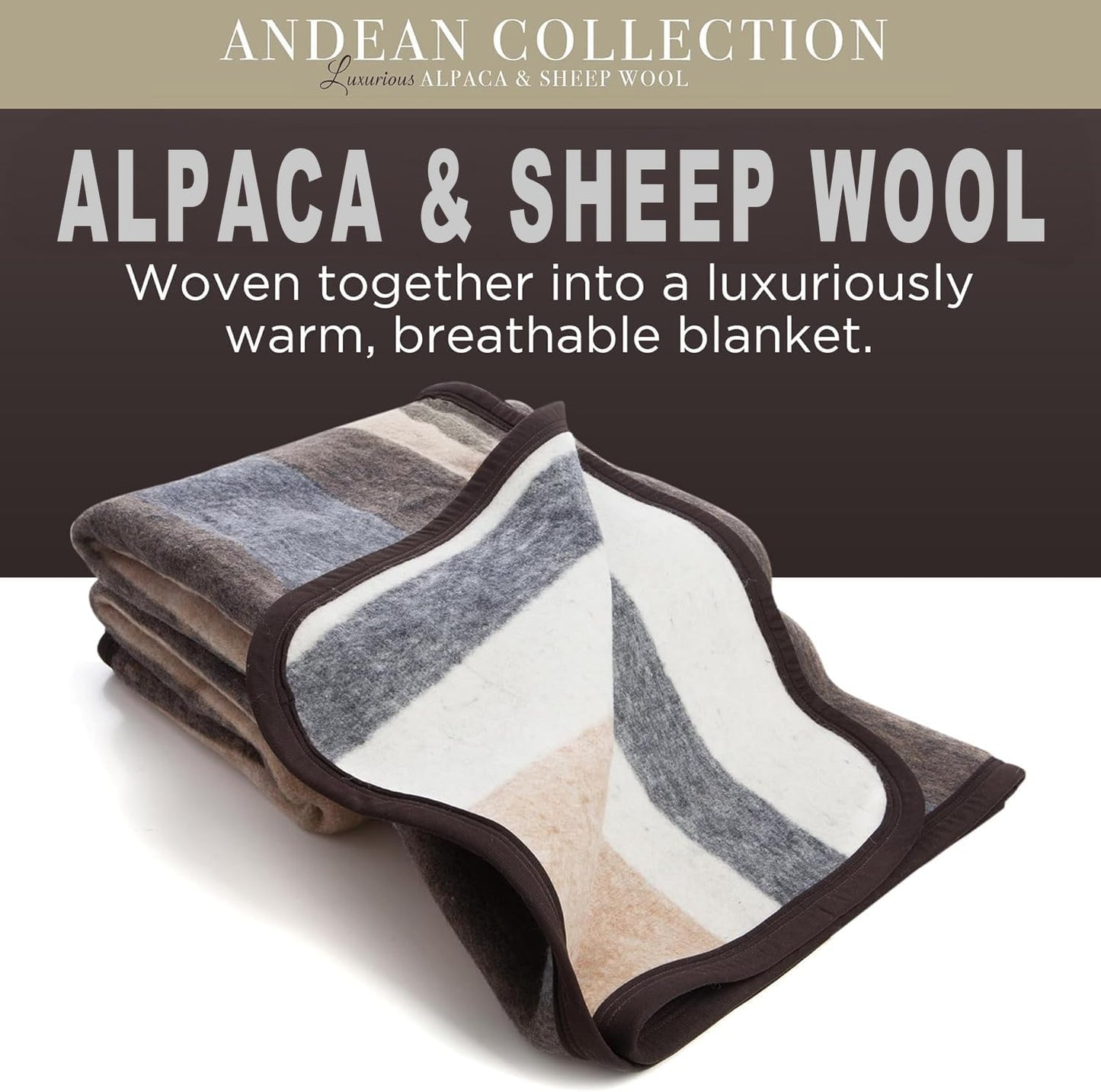 Natural Alpaca & Sheep Wool Blanket – King Size – Heavyweight Warmth, Thick, Breathable, Natural Texture & Scent, 103 x 86 inches, 7.2 lbs