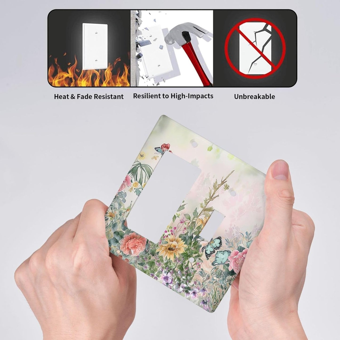 Rustic Floral Watercolor Flower Blossom Butterfly 2 Gang Combo 1 Toggle 1 Rcoker Light Switch Covers Decorative Switch Plates Electrical Switch Plates and Outlet Covers for Home Art Decor 4.5 X 4.5 IN