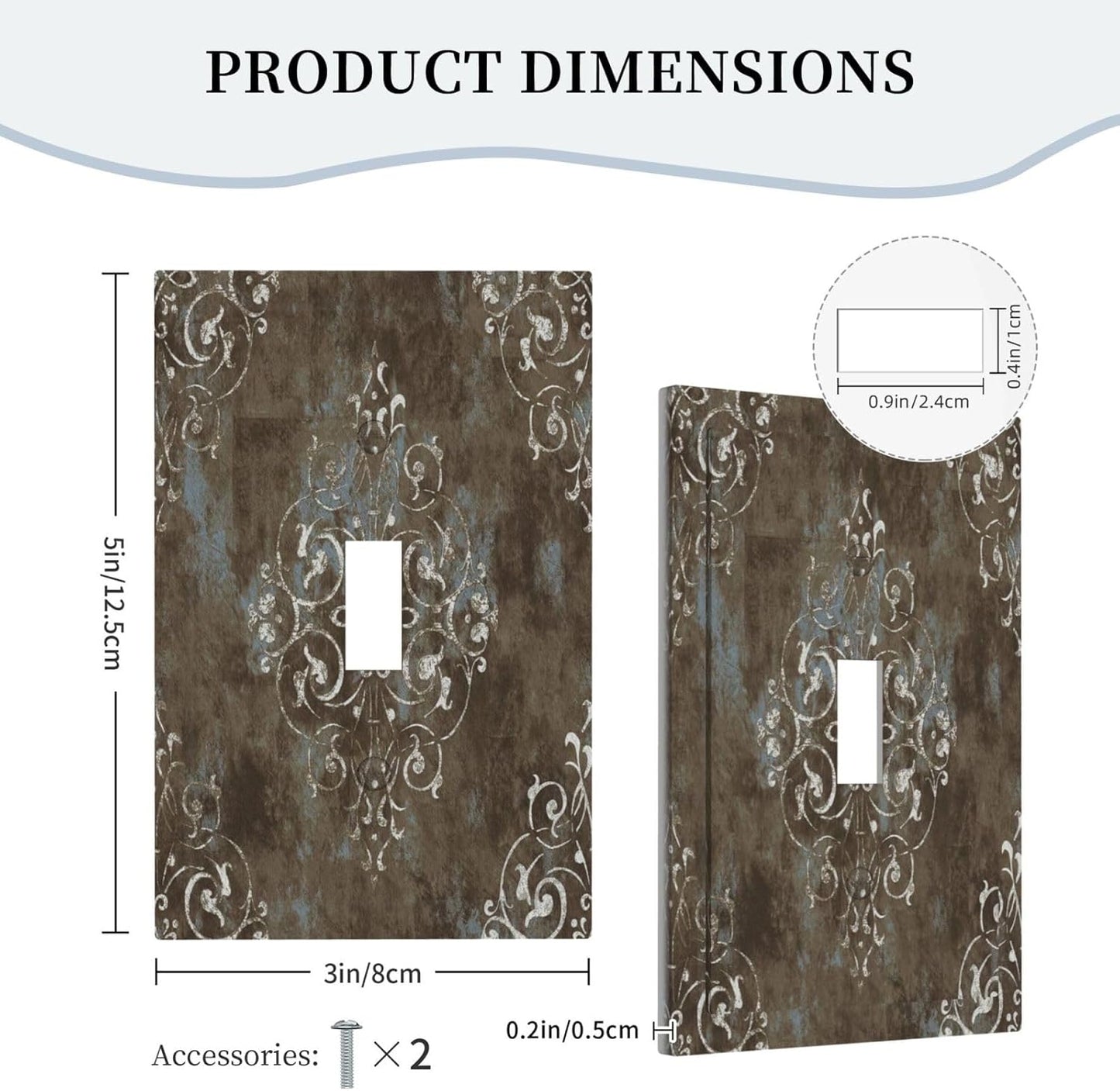 Decorative Light Switch Plate Covers Gothic Vintage Abstract Brown Patterns 1 Gang Wall Plate Single Toggle Switch Cover Plate Jumbo Electrical Switchplate Receptacle Faceplate for Bedroom