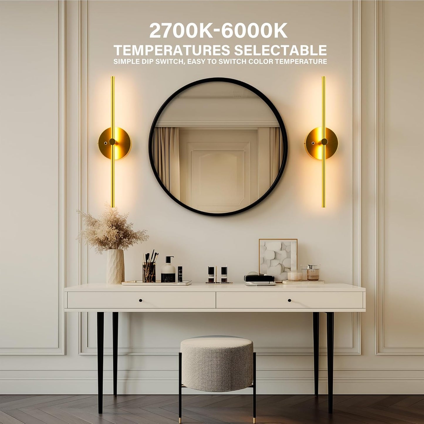 ZAGO Battery Operated Wall Sconce: 24-inch Wireless LED Wall Sconces Set of Two with Remote Control, Dimmable Modern Linear Light for Living Room, Bedroom, Hallway Indoor Lighting Decoration