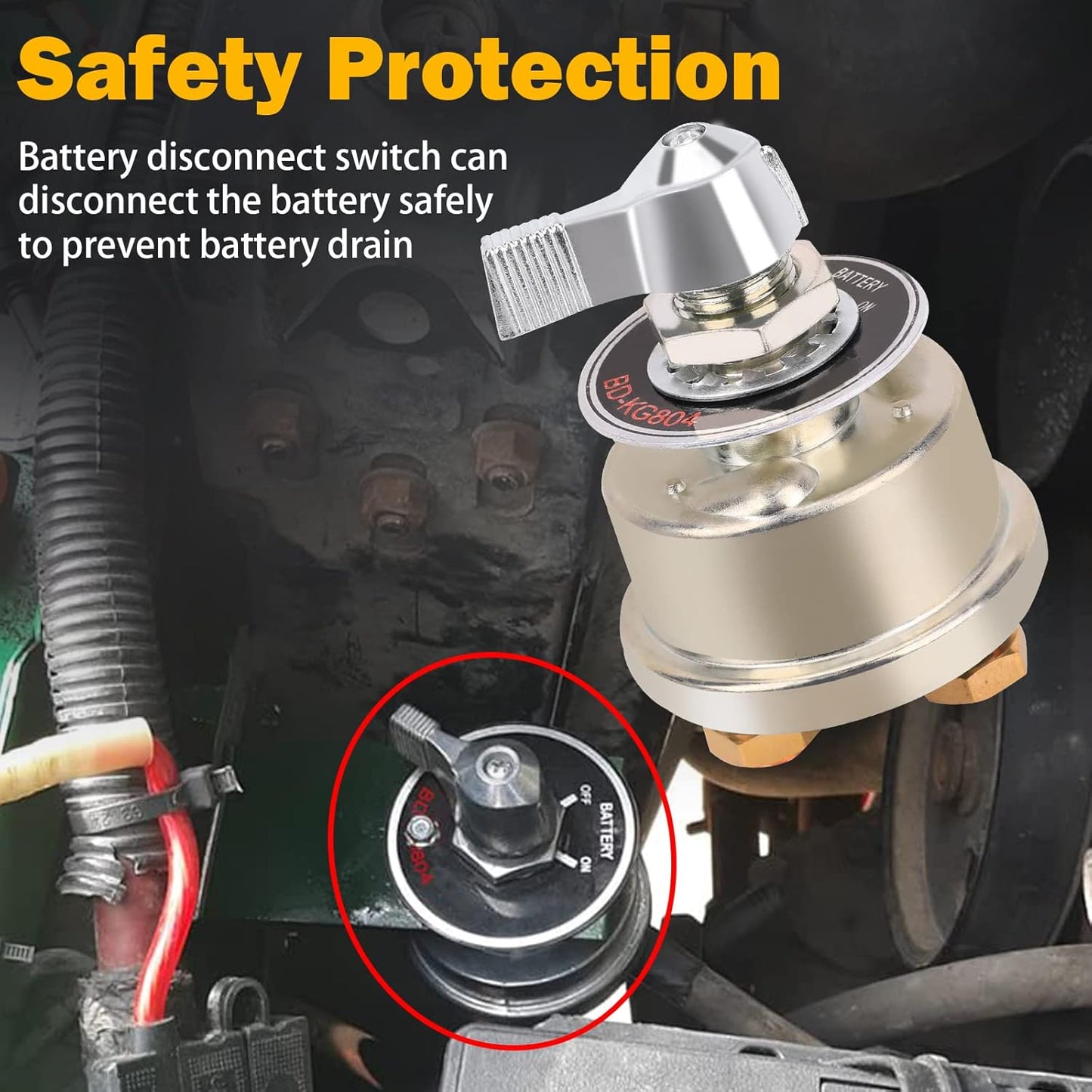 12-48V Master Battery Disconnect Switch, High Current 200A Battery Power Cutoff Isolator Killer Switch with Face Plate for Car Vehicle RV Truck Boat Marine Outboards ATV On/Off Battery Isolator Switch