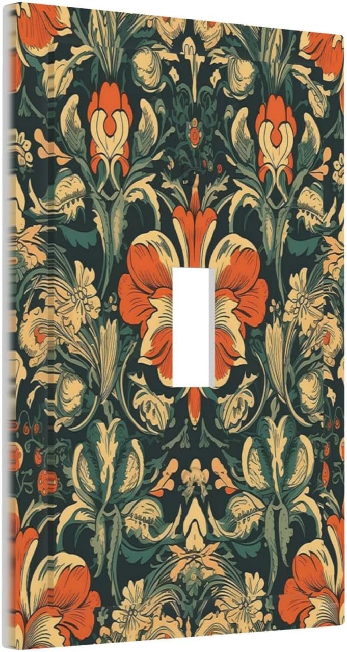 Light Switch Cover William Morris Abstract Floral Plant Pattern Orangeyellowgreen 1 Gang Single Toggle Device Electrical Faceplate Switchplates Decorator Outlet Wall Plate for Bedroom