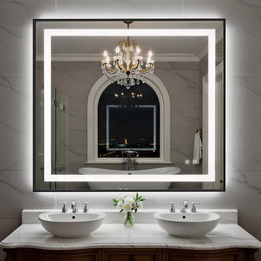 40X36 Inch LED Bathroom Mirror with Lights, Black Frame Frontlit+ Backlit Bathroom Vanity Mirror for Wall, Ultra-Clear Tempered Glass, Shatter-Proof, Anti-Fog and Memory Function, ETL Listed