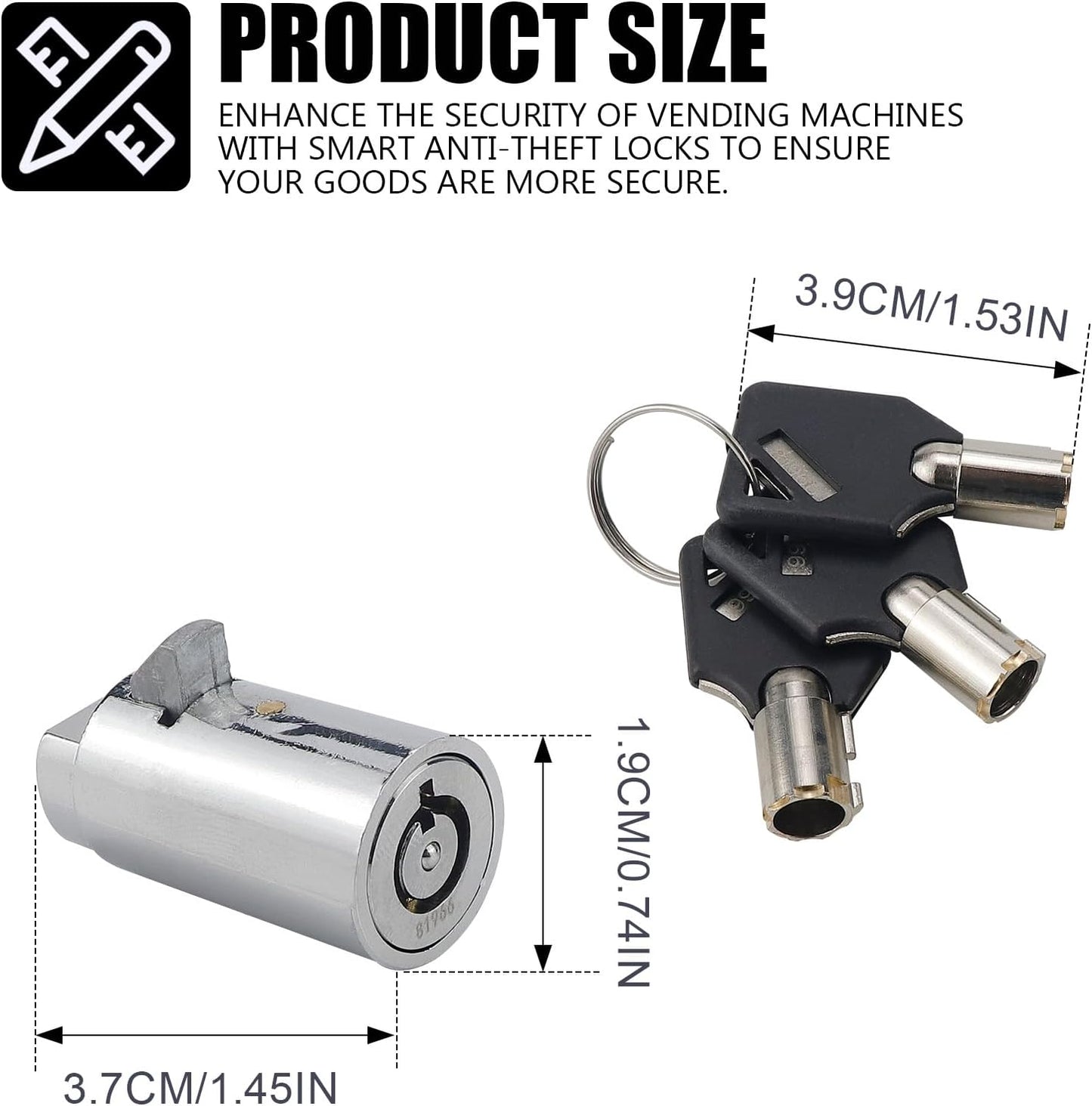 Vending Machine Key, Cylinder Lock for Storage Unit Cylinder Lock for Coke Snack Candy Soda Vending Machines Locks with 3 Tubular Keys