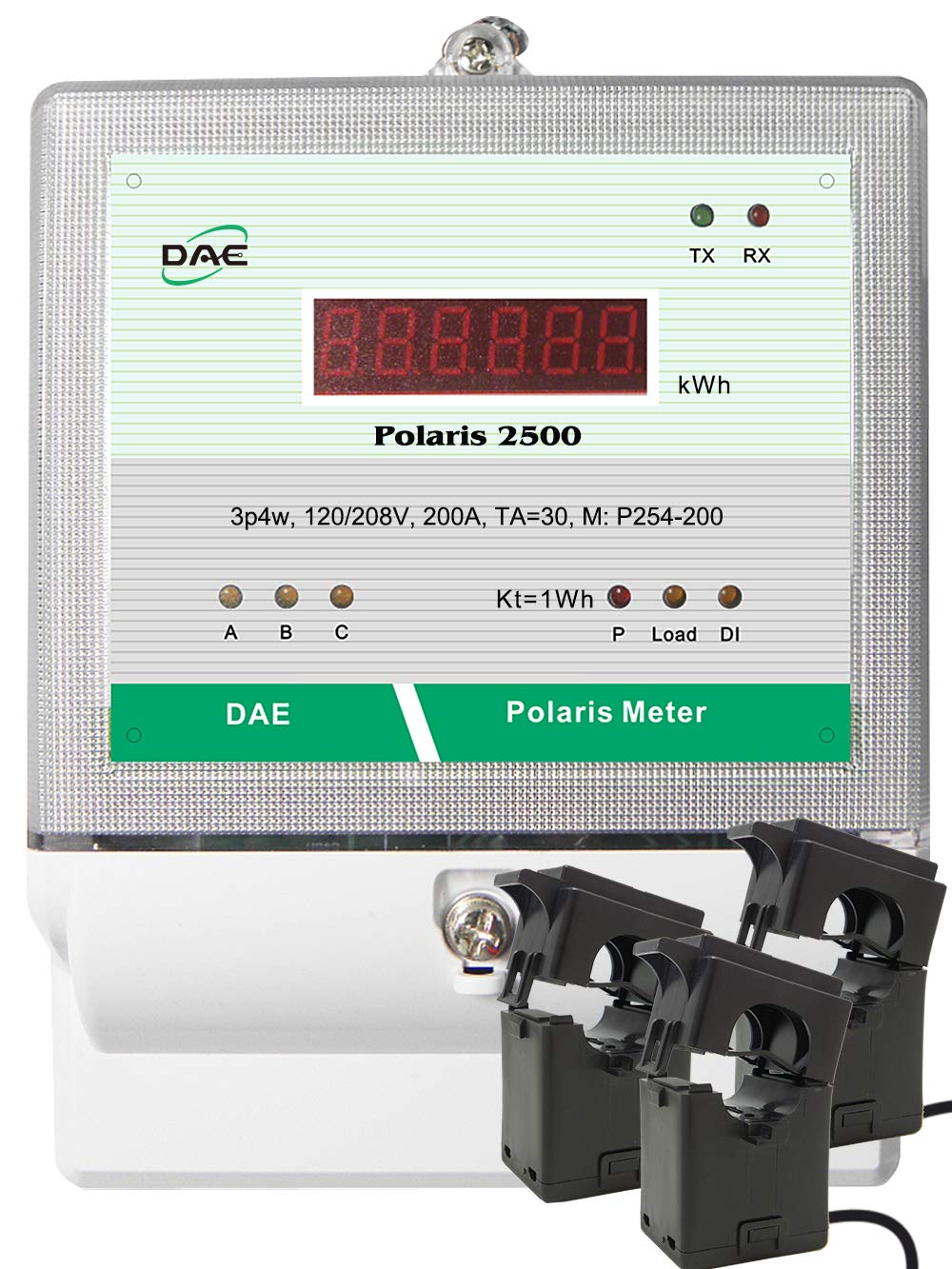 DAE P254-5000 KIT, UL 5000A kWh Meter 3 Phase 120/208V 50/60Hz RS485, 3 Split CTs (3", 5" Inner Dimension)