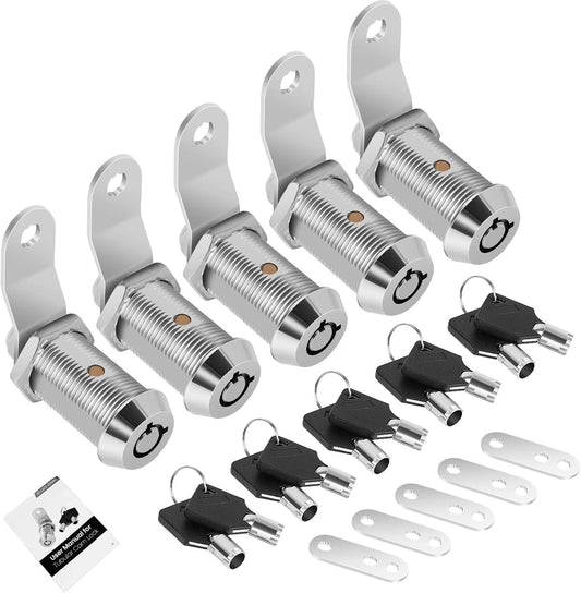 5-Pack RV Storage Locks with Keys, 1-1/8' Keyed Alike Locks for Camper Cabinet Door & Toolbox