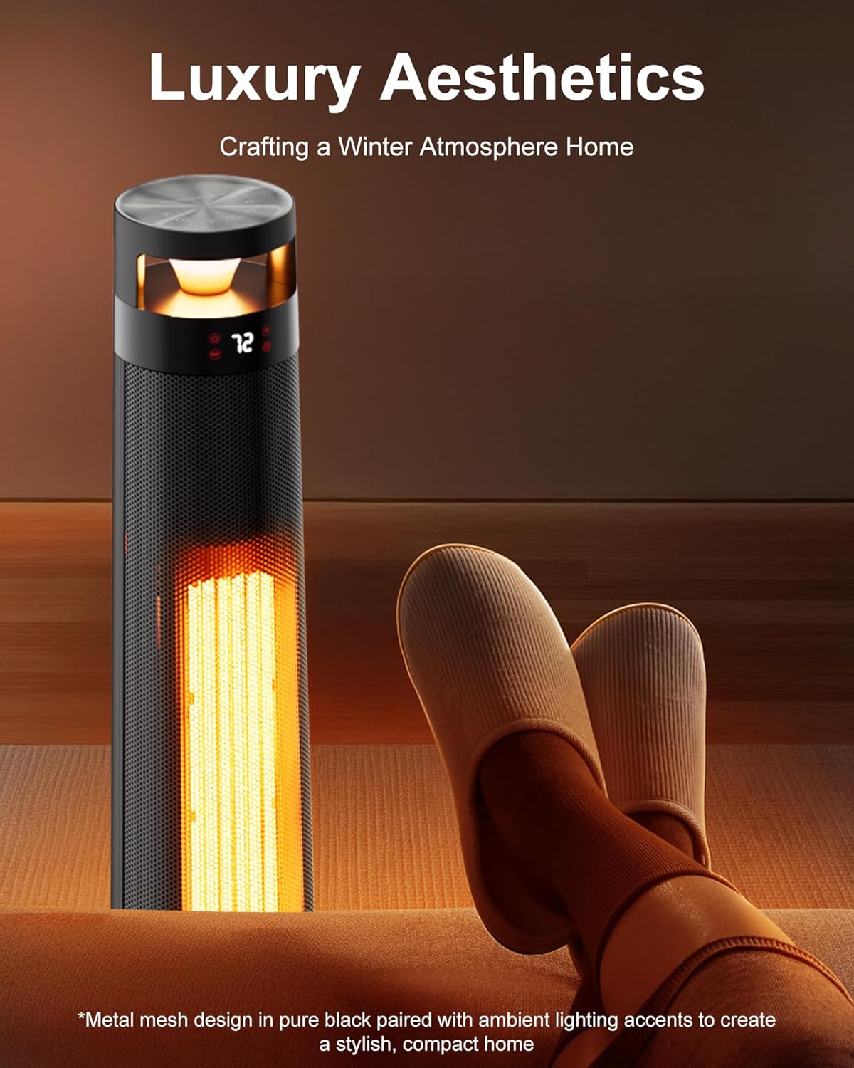 AKIRES 34IN Space Heater Large Room,1500w Space Heater For Indoor Use,120°Oscillating Tower Heater With Thermostat,Remote Control,Overheat & Tip-Over Protection,24H Timer For Large Rooms Black