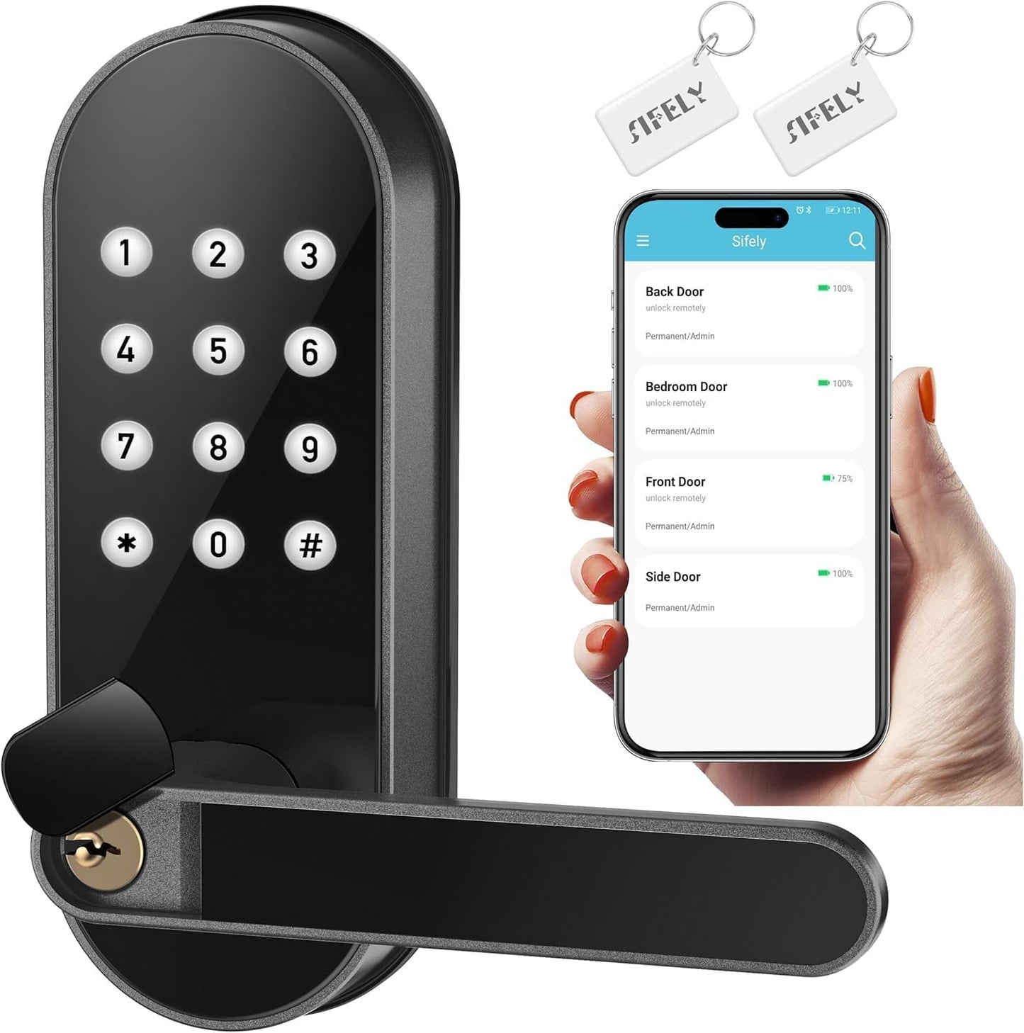 Keyless Entry Keypad Smart Door Lock with Handle & Knob – Digital Deadbolt for Front, Bedroom, Office & Interior Doors, App Control for Airbnb, Guests & Kids, Easy DIY Install (No Fingerprint)