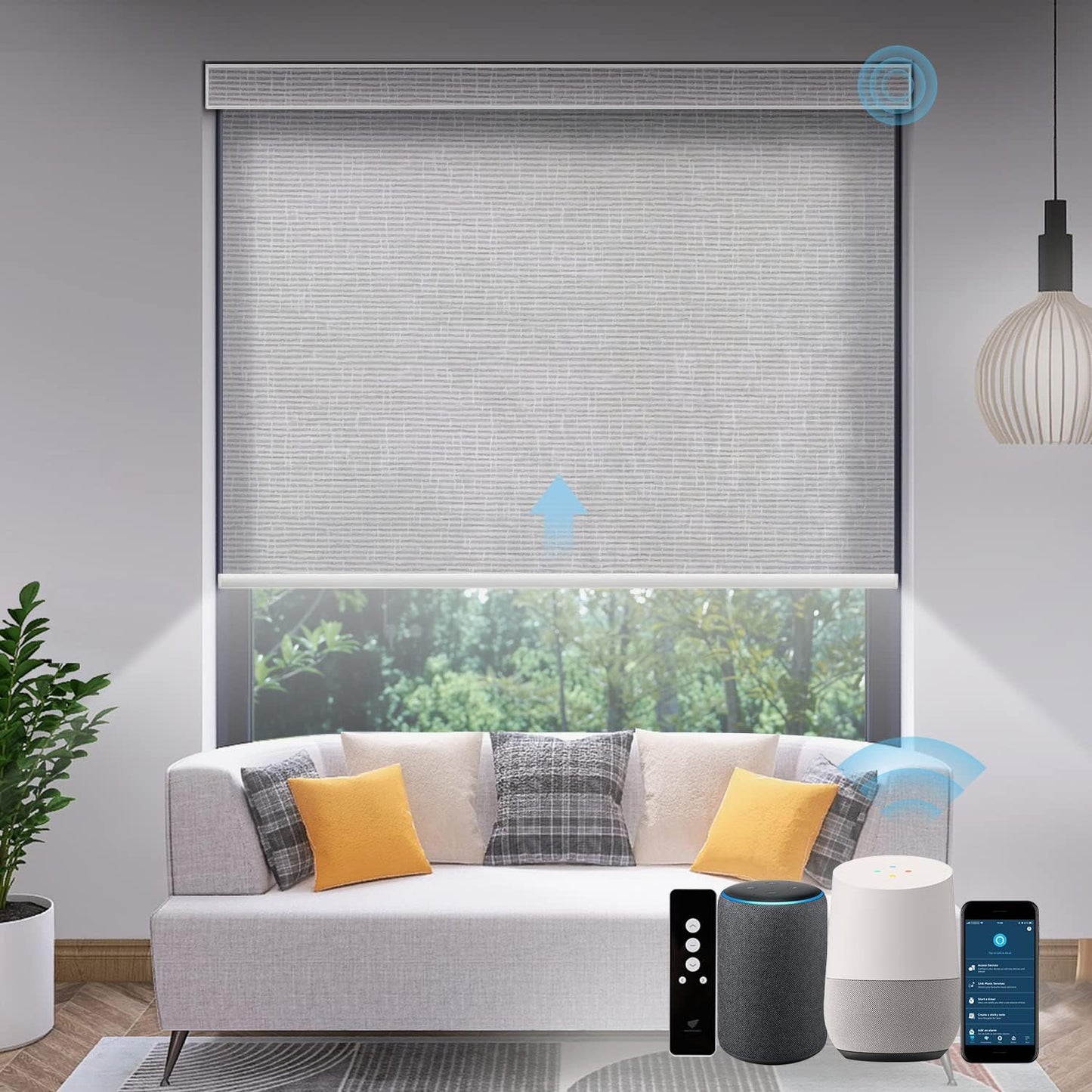 SmartWings Motorized Light Filtering Shades, Work with Matter Homekit Z-Wave Alexa Google, 70% Blackout Shades Translucent, Cordless Blinds with Remote Rechargeable, Max 110" W x 148" H, Safari Smoke