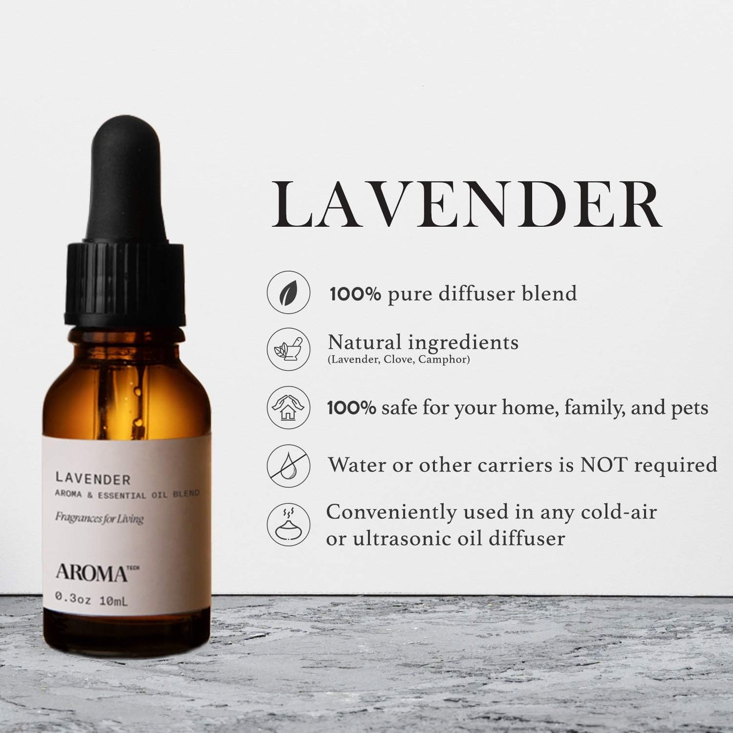 Aromatech Lavender Aroma Essential Oil Blend: Hotel Inspired Aromatherapy with for Ultrasonic Diffusers & Nebulizers - 0.3 fl oz, 10 mL