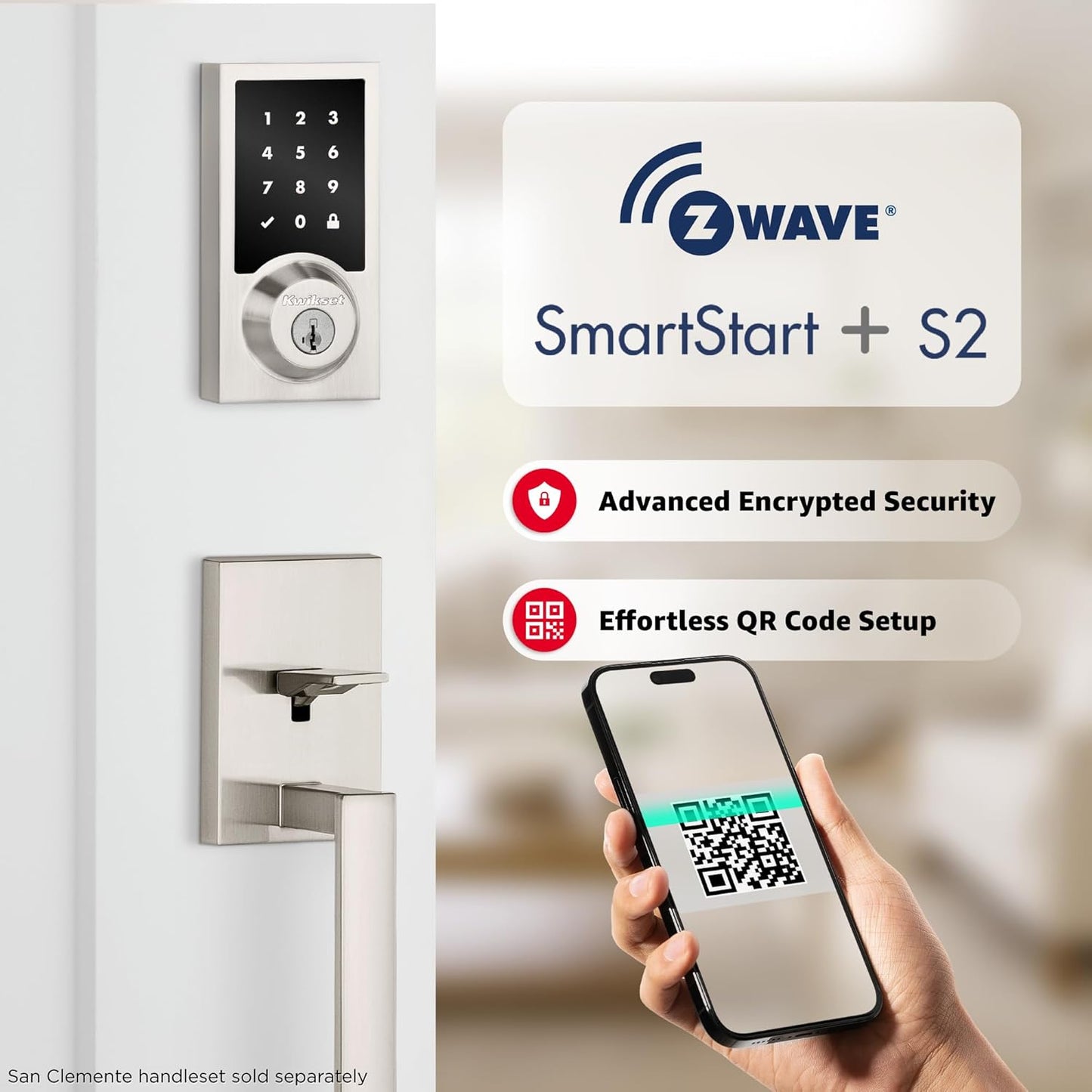 Kwikset HomeConnect 918 Contemporary Z-Wave Long Range Enabled Touchscreen Lock Works with Ring Alarm, Samsung SmartThings Hub Required, Sold Seperately in Satin Nickel