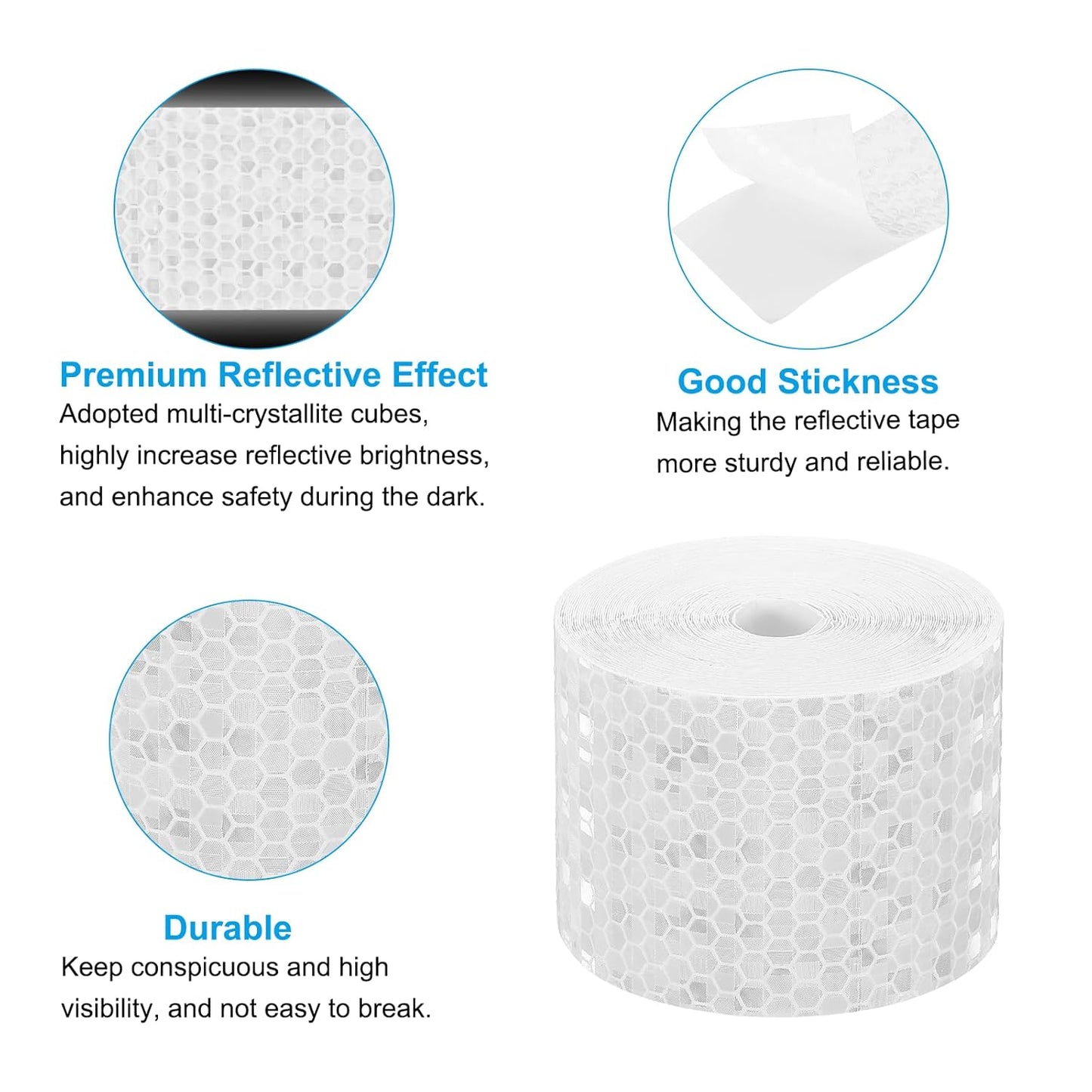 PATIKIL 2 Inch x 33 ft Reflective Tape, 1 Roll Waterproof Self Adhesive High Visibility Caution Warning Safety Tape Reflector with Scraper for Trucks Trailers Cars, White