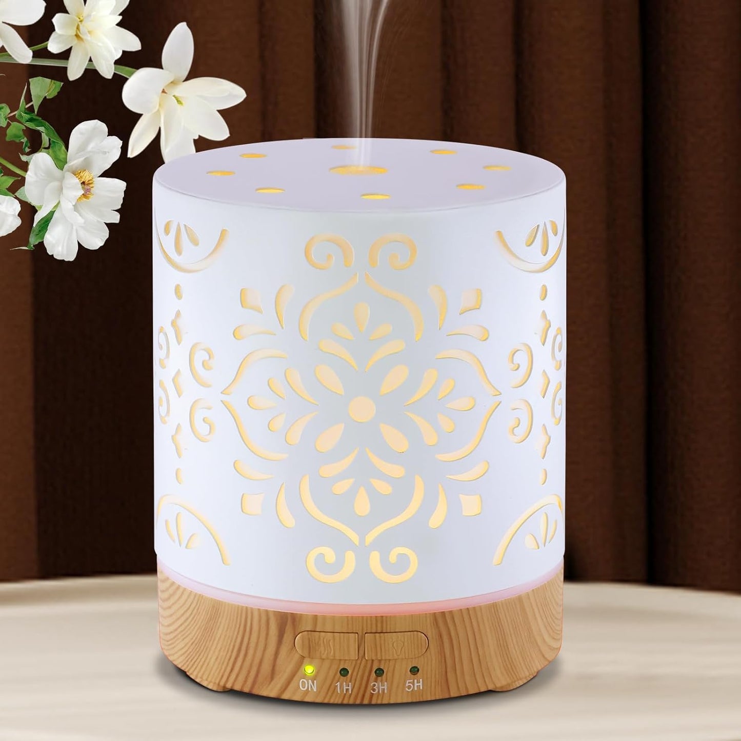 Essential Oil Diffuser for Home - 300ML Metal Aromatherapy Diffuser with Auto Shut-Off Protection & 4 Timers, Ultrasonic Cool Mist Humidifier with 7 Color LED Lights for Large Room, Home Office Décor