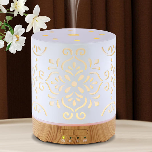 Essential Oil Diffuser for Home - 300ML Metal Aromatherapy Diffuser with Auto Shut-Off Protection & 4 Timers, Ultrasonic Cool Mist Humidifier with 7 Color LED Lights for Large Room, Home Office Décor