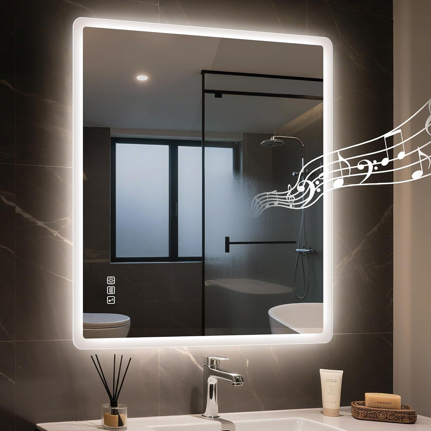 STARLEAD 20"x28" LED-Bathroom-Mirror-with-Lights, Wall-Mounted with Bluetooth Speaker, Anti-Fog, 3 Color Temperature, Dimmable Brightness, Waterproof, Tempered Glass, Frontlit & Backlit